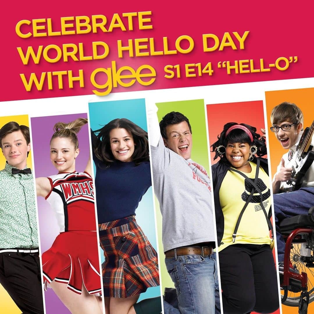 のインスタグラム：「You say, ‘Goodbye’, and I say ‘Hello, hello, hello’ 👋 #WorldHelloDay. Glee is now streaming on @hulu. Link in bio.」