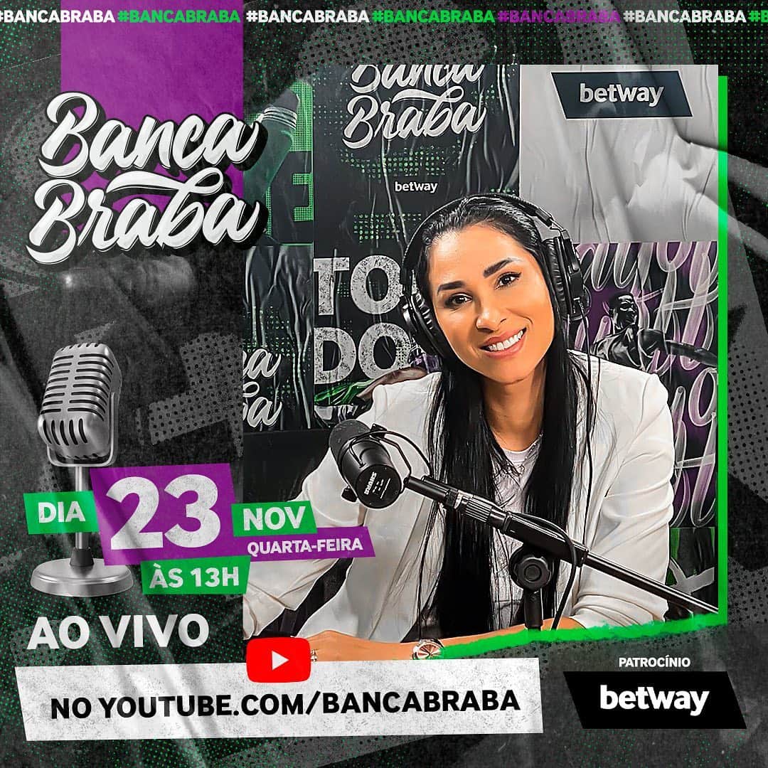 ジャケリネ・カルバリョのインスタグラム：「É amanhã meus seguilindossss!!! Dia de @bancabraba com o tetracampeão @7paulosergio   Bora pegar umas dicas de palpites com ele pra eu subir no ranking geral 🤩😍  Espero vocês às 13h AO VIVO no YouTube.com/BancaBraba  😘  @betwaybrasil @bancabraba @marcosebelutti @othiagoventura  #bancabraba #betwaybrasil」