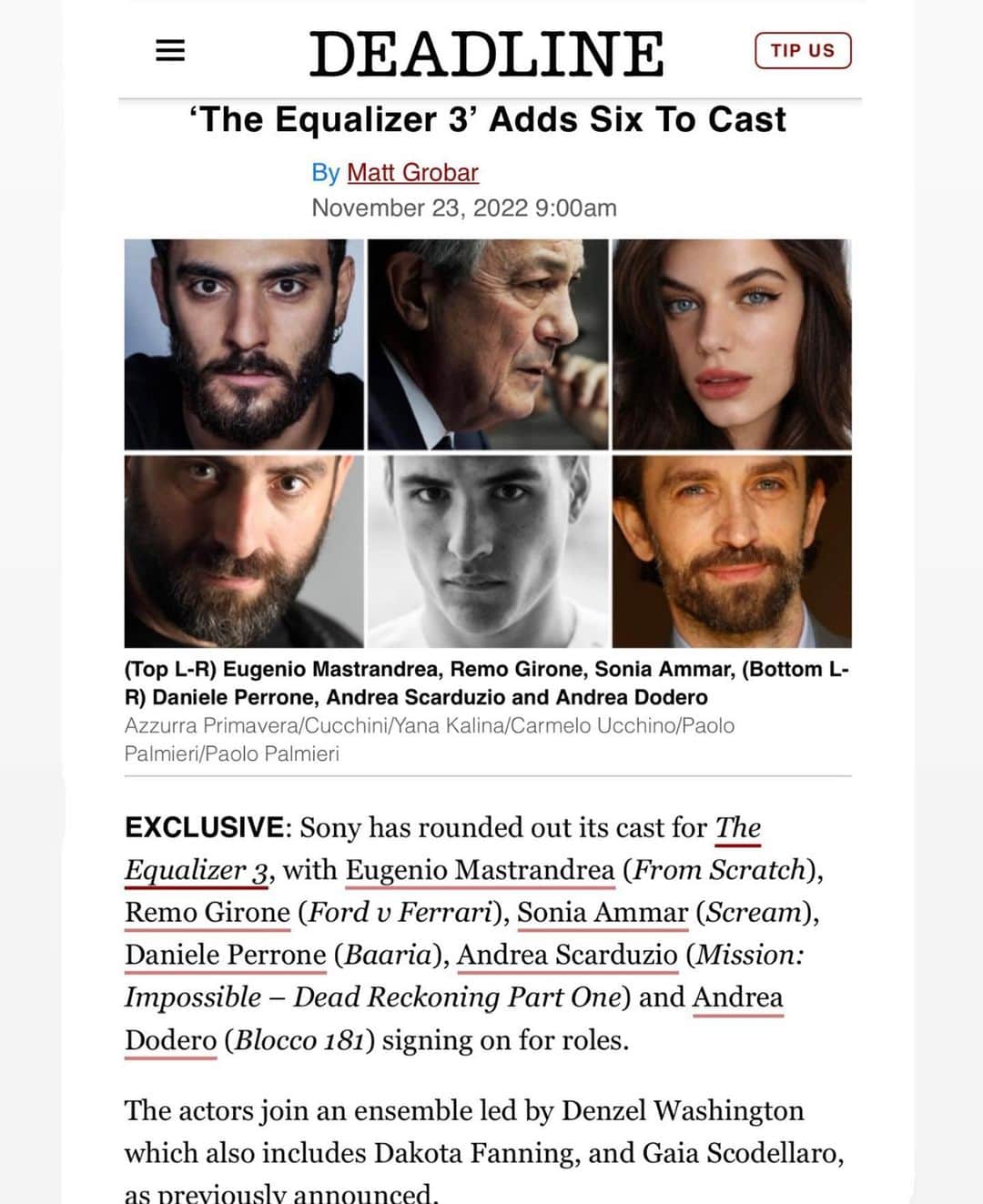 ソニア・ベン・アンマーのインスタグラム：「Beyond grateful. 😭 @antoinefuqua @theequalizermovie」