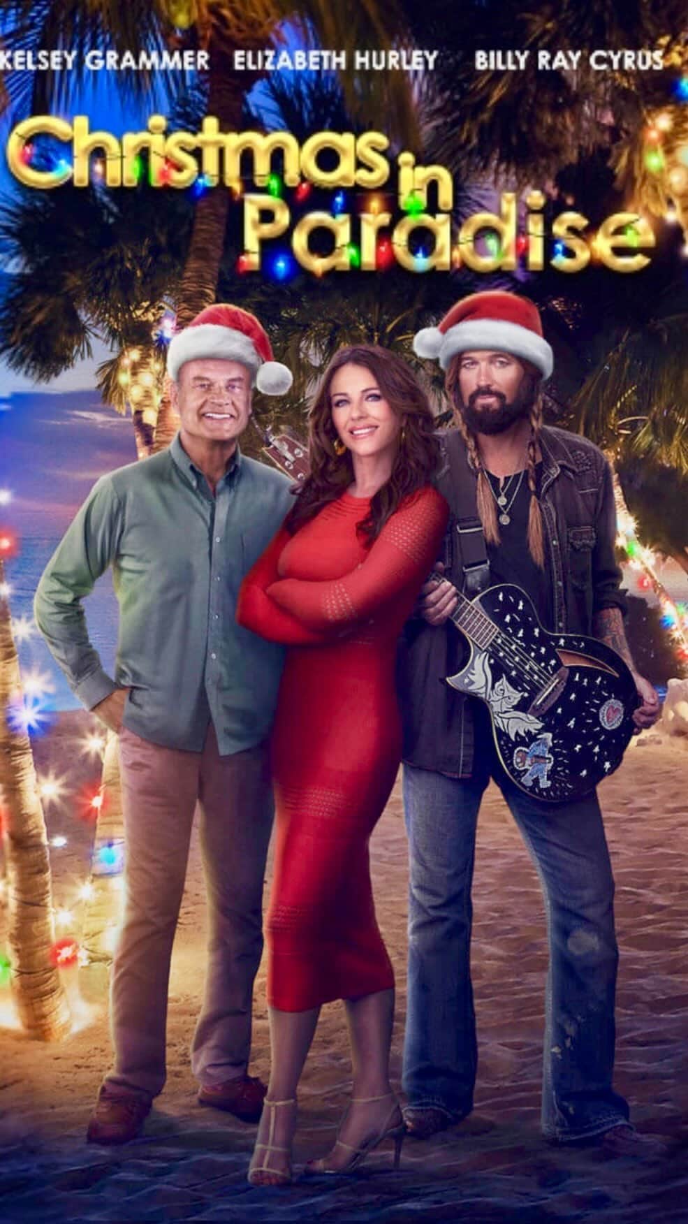 エリザベス・ハーレイのインスタグラム：「Shooting the poster for Christmas in Paradise with the heavenly @mrkelseygrammer and glorious @billyraycyrus ❤️❤️❤️❤️ Now available on @appletv @amazonprime @googlepay」