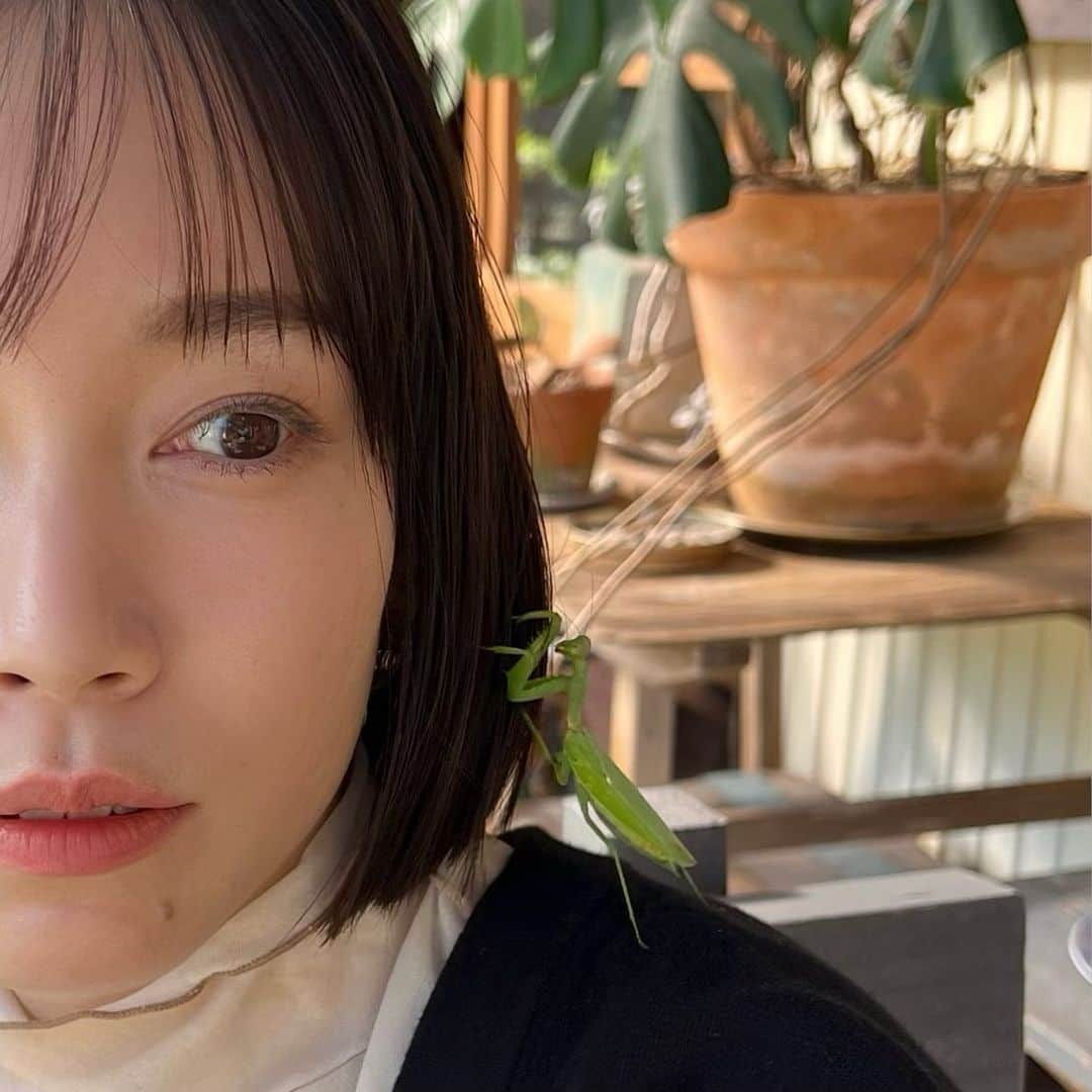 本島彩帆里のインスタグラム：「友達と、ここだけの話をする様子  #カマキリ」