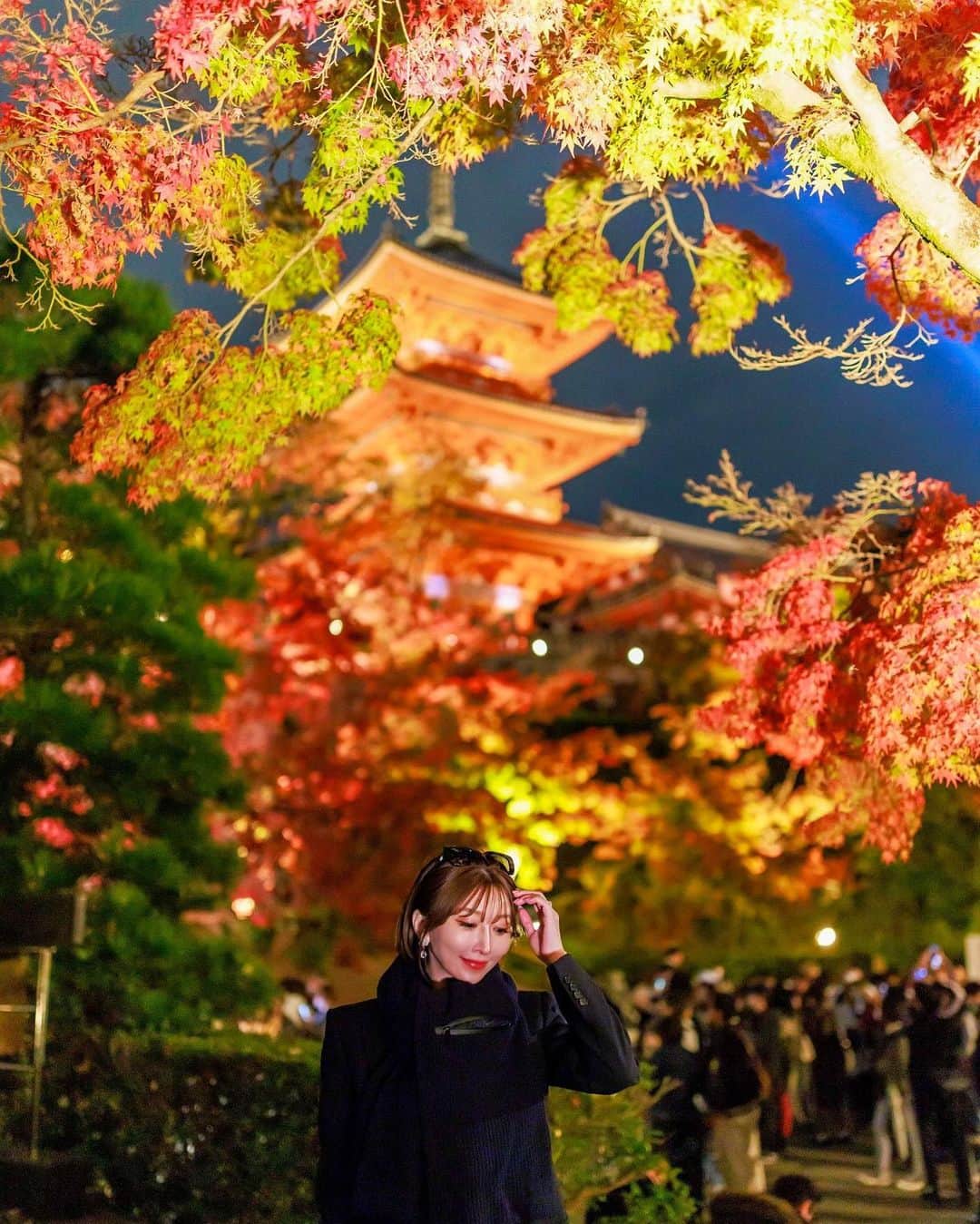 JUNKO（飯田順子）のインスタグラム：「📍清水寺 ・ ・ ライトアップされる 紅葉🍁と清水寺✨が なんと美しいことか😭❤️ ・ ・」