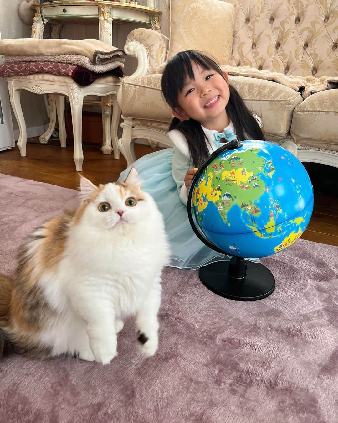 マンチカンのココ王子のインスタグラム：「久々に登場の娘✨ 今日は猫娘です🐱♡ 尻尾もついてます☺️✨  Ribbon with my daughter in dress motif of cat.  AR地球儀を久しぶりに出して来ました！ まだ早いかなぁと思って寝かせていましたが、 4歳になった今、楽しく遊べるようになっていました😊💕  ARで色々なことが学べたり アプリのゲームは英語で話してくれたり 知育に良いので、 これからは置いておいて 自由に触らせたいです😊✨  Amazonブラックフライデーセール(11月25日（金）0:00から12月1日（木）23:59)期間中に600円割引となるそうです！  @globalasiapartners  AR地球儀Shifu Orboot（Earth） https://onl.tw/5xxnuyT  #pr#地球儀#猫のいる暮らし#猫のいる生活#猫と娘#シーフオーブート」