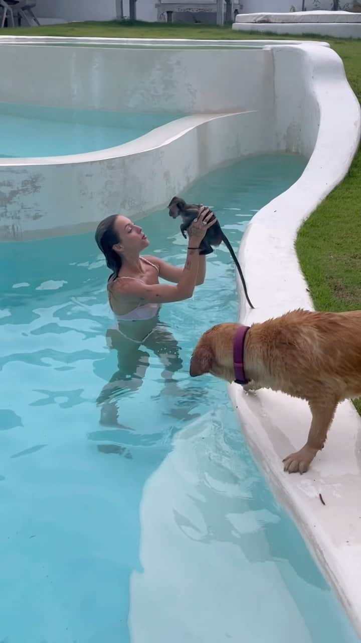 チャーリー・ジョーダンのインスタグラム：「Don’t think I’ve ever had a better swim in my life 🙈 + 🐶 = ❤️」