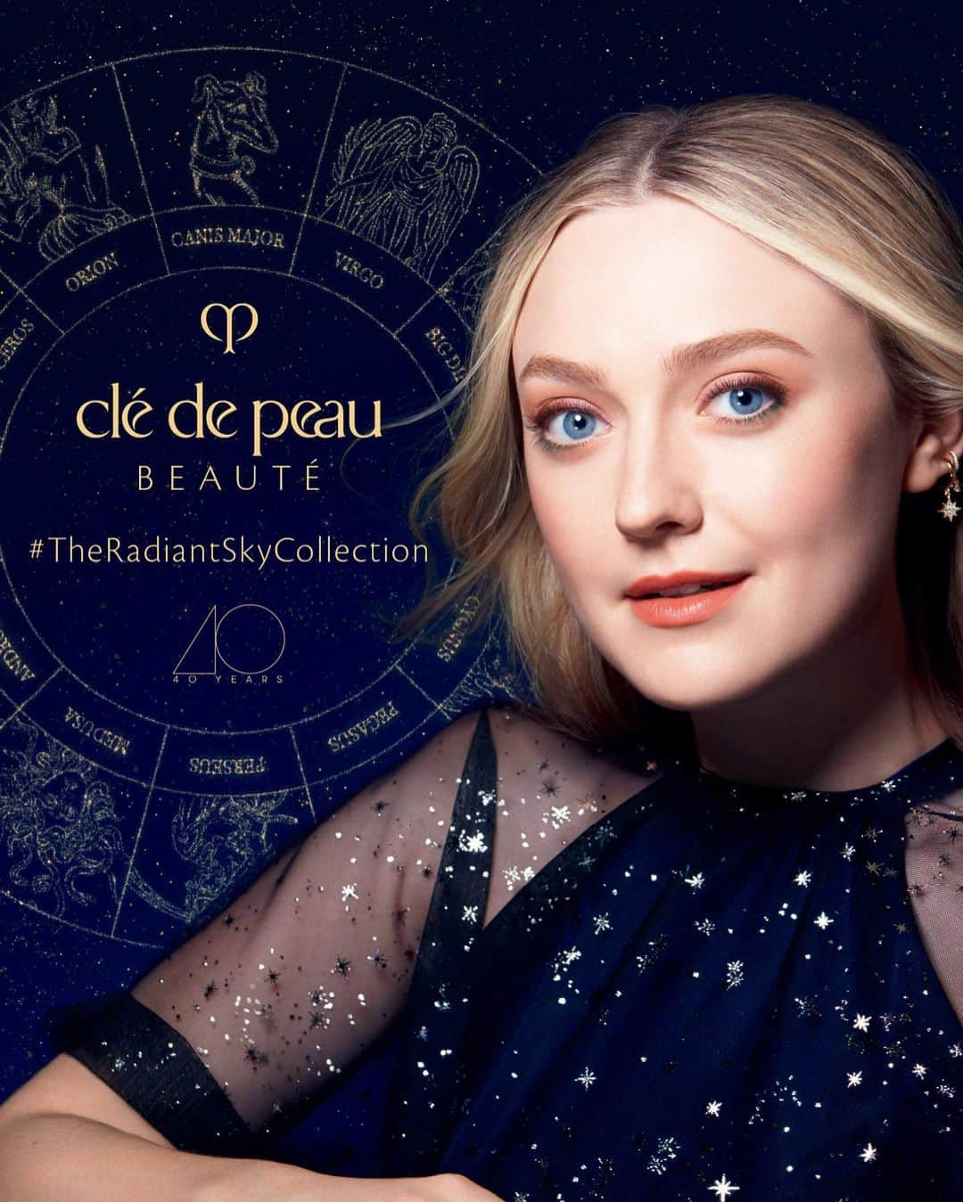 ダコタ・ファニングのインスタグラム：「The new @cledepeaubeaute Radiant Sky Collection is stunning.  Not only are the products exceptional, but the new packaging is exquisite. In this case, you can judge the book by its cover!」