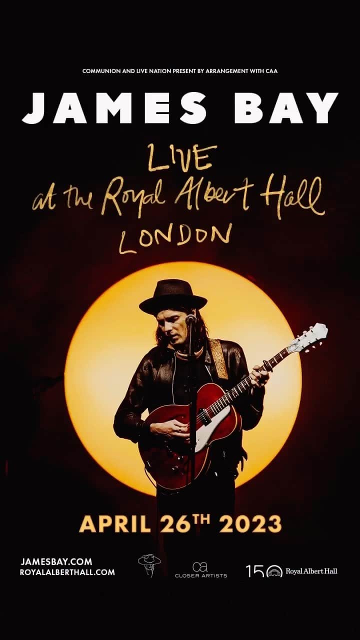 のインスタグラム：「London’s Royal Albert Hall. I cannot believe it. I grew up obsessing over so many live shows recorded at this iconic venue. Since I was a kid even the venue itself has been an inspiration to me. From theatre, to artists, to full orchestra performances, I’ve had so many of my favourite live experiences under that legendary roof. And now I get to play my own show there. I cannot believe it.   April 26th 2023, one night only. It’s going to be special.   Tickets on sale now from jamesbay.com」