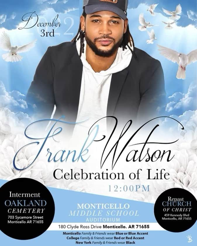 ディジョン・タルトンのインスタグラム：「Our beloved Frank Watson will be laid to rest this Saturday Dec 3rd, 2022 at 12pm in Monticello, AR. Please join us in celebrating this INCREDIBLE human being.」