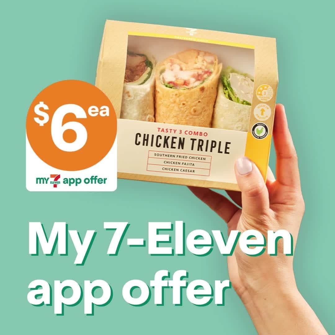 7-Eleven Australiaのインスタグラム：「Go big with three RSPCA Chicken essentials. A taste of Chicken Caesar, Southern Fried Chicken and Chicken Fajita all in one for just ​$6 on the My 7-eleven app.  Exclusive to My 7-Eleven app members only. Limit of one per customer per day. While stocks last. Valid to 5/12/2022.​」