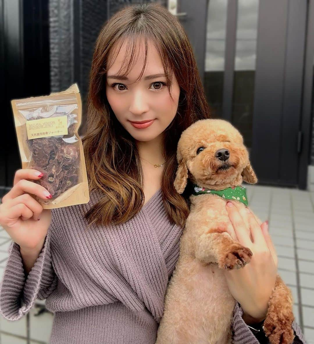 中尾みほのインスタグラム：「・ ・ ・ わんちゃんのおやつ💗ご褒美 ストレス解消などに最適！！ ・ デンタルケアも期待できる 天然鹿肉 背骨ジャーキー🦌 ・ ・ 凄く喜んで食べてました！🤭 色んな種類あるのでわんちゃん🐶 飼ってる方は是非チェックしてみて下さい💗 ・ ・ ・ ・ ・ ・ PR @shikanikukoubou  #鹿肉ドッグフード #ドッグフード #犬のおやつ #わんこのおやつ #犬用ジャーキー #犬の健康 #犬のダイエット #鹿肉工房 #トリドリベース #トイプードル#トイプー#トイプードル男の子 #トイプードル部 #わんちゃん#わんちゃん大好き #わんちゃんのいる生活#中尾みほ#和歌山#関西#大阪」