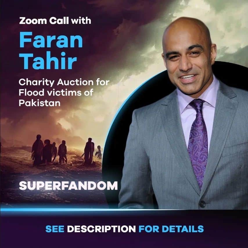 ファラン・タヒールのインスタグラム：「The amazing @faran.tahir is auctioning a Zoom call with him to raise funds for the flood victims of Pakistan.To get access and details join @superfandomofficial's Discord. Link is in @superfandomofficial's bio」