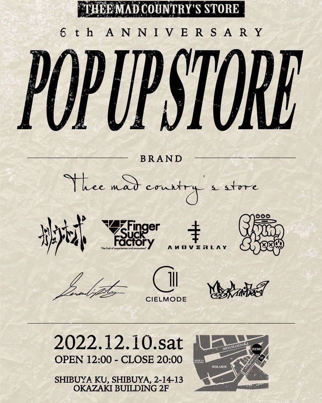 愁 のインスタグラム：「. 【お知らせ②】  THEE MAD COUNTRY'S 6th ANNIVERSARY POP UP STORE  2022.12.10(SAT) 12:00〜20:00  出店ブランド決定‼︎  #theemadcountrysstore#tmcs #apparel#clothing#japan#tokyo #モノクロコーデ#simple#rock #streetfashion#unisex#menslike #newitem#worldwideshipping #popupstore」