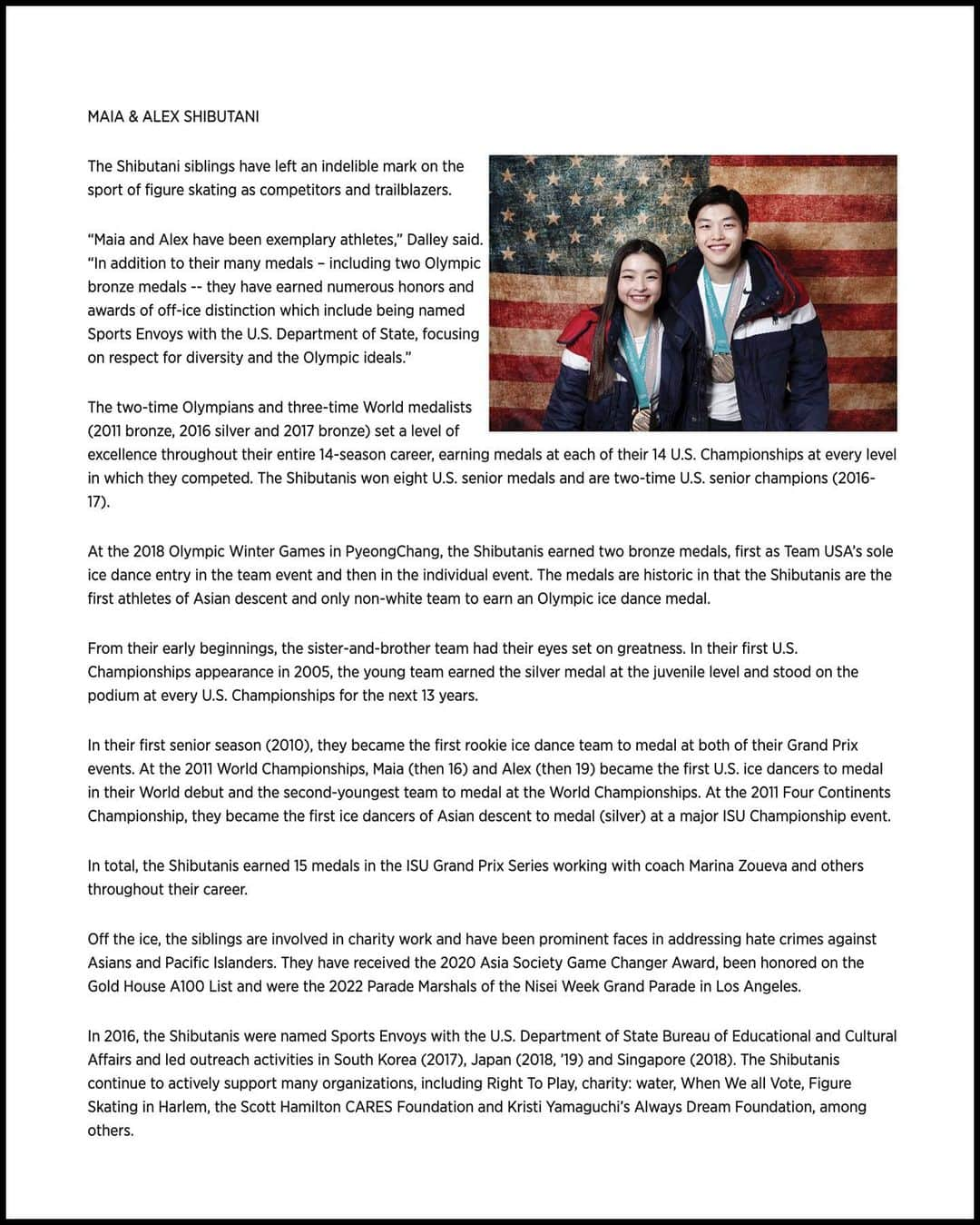 アレックス・シブタニさんのインスタグラム写真 - (アレックス・シブタニInstagram)「Exciting news! We are being inducted into the U.S. Figure Skating Hall of Fame!  via @maiashibutani & @alexshibutani:   This is a huge and unexpected honor. We got the call last week and we’ve definitely been experiencing lots of emotions - memories from our early days have come to the surface. We’ll continue to share as we have time to process, but more than anything, this news and recognition makes us think of all of the people we’re grateful for.  It starts with our parents and extends to our coaches, collaborators, friends, mentors, training mates, fans, sponsors, and beyond. A vast collection of people helped shape us into the team and people we are today, and we’re thankful for everyone who has supported us along the way.  Congratulations to our fellow Class of 2023 inductee, Paul E. George. Our on-ice ceremony will be in San Jose on January 28th. We’re looking forward to returning to the U.S. Championships! @usfigureskating  Much love! Maia & Alex  Photo credit: @gettyimages」12月2日 9時49分 - shibsibs