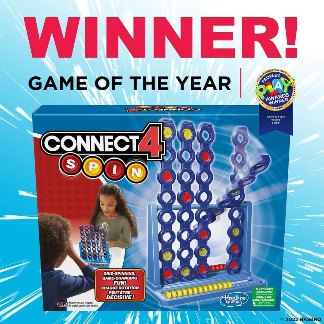 Hasbroのインスタグラム：「We are THRILLED to announce that CONNECT 4 SPIN has been selected as Game of the Year at the Peoples Play Awards by @thetoyauthority_.」