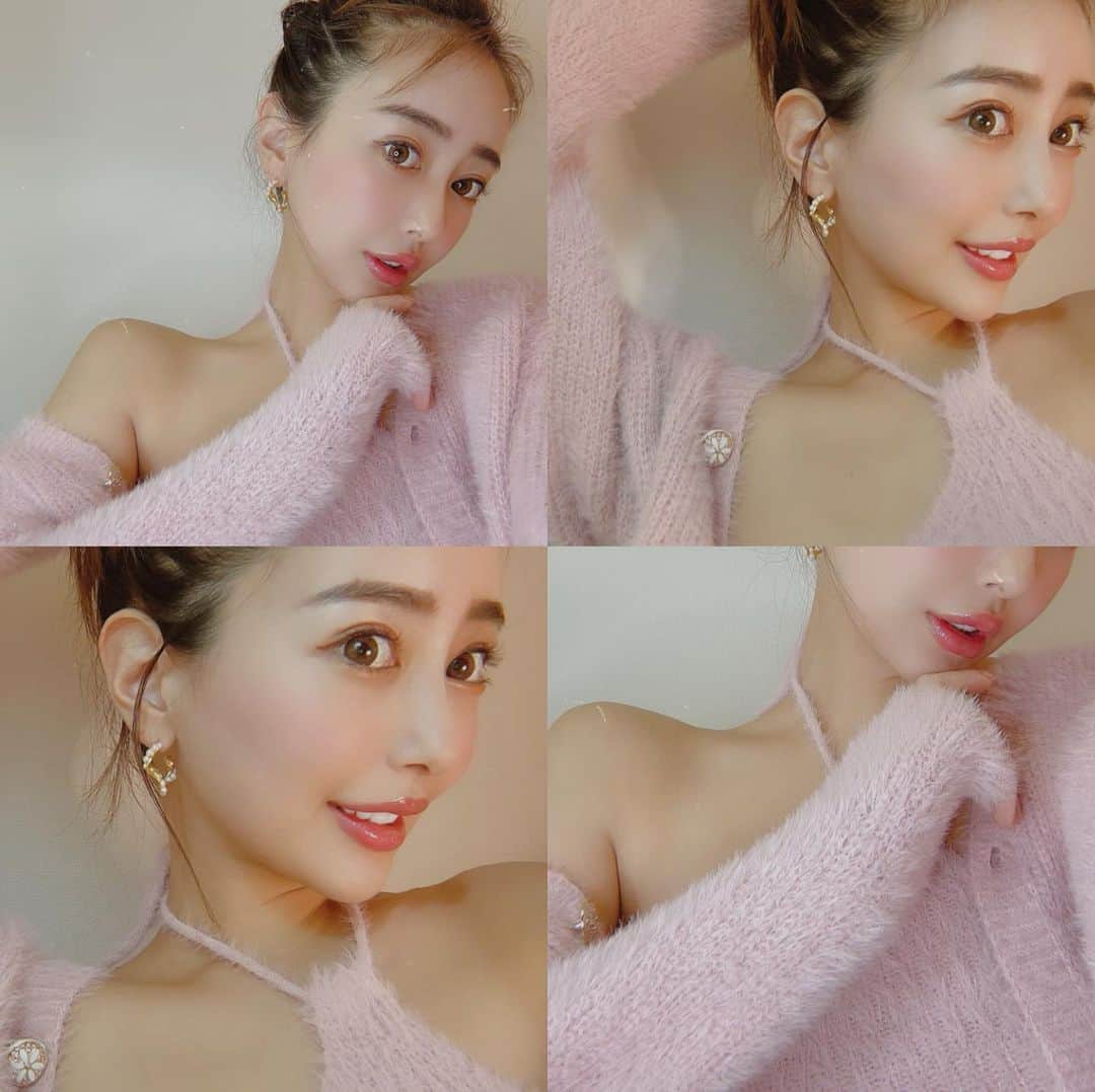 のインスタグラム：「冬のピンクニットは最強にかわいい😫💗 @crayme_official 🐏🫧  ピアスは @unchained.jp 💎  久しぶりに自撮りした😂笑」