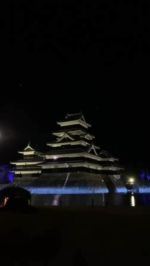 チックンとプーちゃんのふるさと? From Japan??のインスタグラム：「今宵のお城🏯✨ #松本城#イルミネーション#レーザーマッピング#プロジェクションマッピング#夜景」