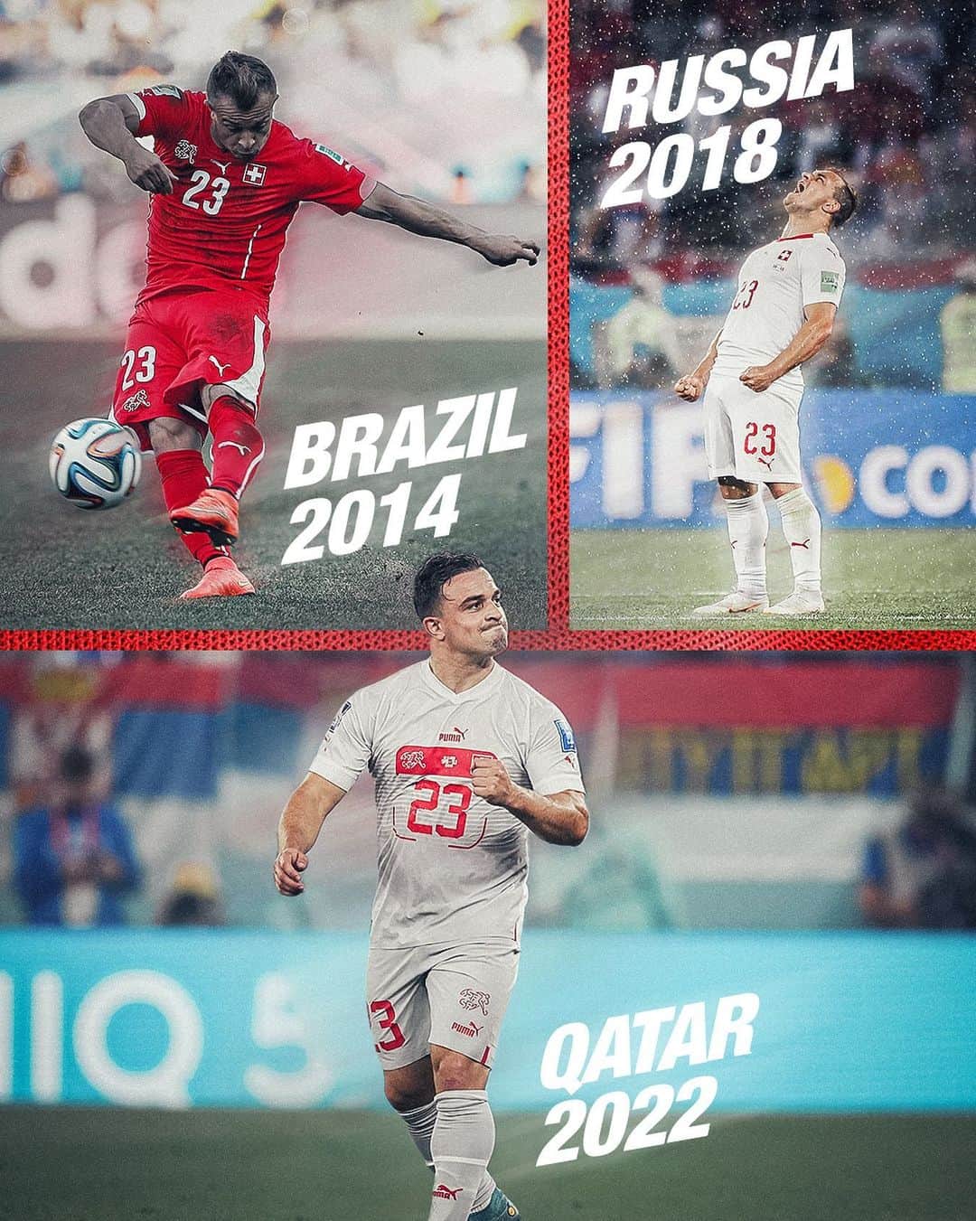 ジェルダン・シャチリのインスタグラム：「Die Spieler, die an den letzten 3 WMs jeweils getroffen haben: Les joueurs à avoir marqué lors des 3 dernières éditions de la Coupe du Monde: I giocatori che hanno segnato negli ultimi 3 mondiali:  Cristiano Ronaldo, Lionel Messi & @shaqirixherdan   👏💪  #natimiteuch #lanatiavecvous #lanaticonvoi」