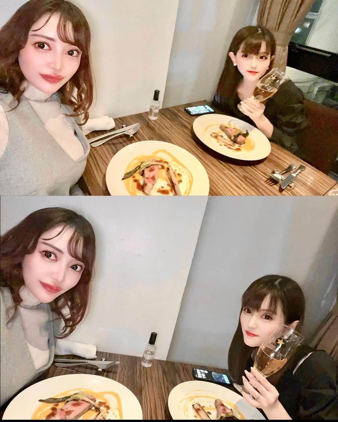 まろかのインスタグラム：「先日は . ぉ馴染みいつもの仲良しコンビ沙羅ちんと2人でdinner 💕  🍒 恵比寿 es Classico 🍒 様  ✨ クラッシココース ✨ を頂きました 🍴𓈒𓂂𓏸  ジョブチューン 🐒 で審査員を務めた小曽根シェフ監修❣️のrestaurant 🧸‪🤎  店内も満員で . 料理もボリュームが凄いあって 美味しくて 、満足 ∩(´∀｀❤)∩ﾜｧｲ♪ ちゅ  隠れ家的でみんなに 、オススメ 🧸🍼  ⭐️ https://s.tabelog.com/tokyo/A1303/A130302/13116788/party/91315029/?trailing_slash=true ⭐️  #まろか #拡散希望  PR @ebisu_es_classico  #恵比寿ワイン #恵比寿イタリアン #恵比寿ピザ #恵比寿ディナー #渋谷イタリアン #クリスマスディナー #恵比寿エスクラッシコ  #ましゅまろ #グラビアアイドル #グラドル #カウンセラー #アイドル #モデル #follow #followme #instagood #photo #selfie #girl #me #gravure #idol #model #sexy #style #japan #tokyo」