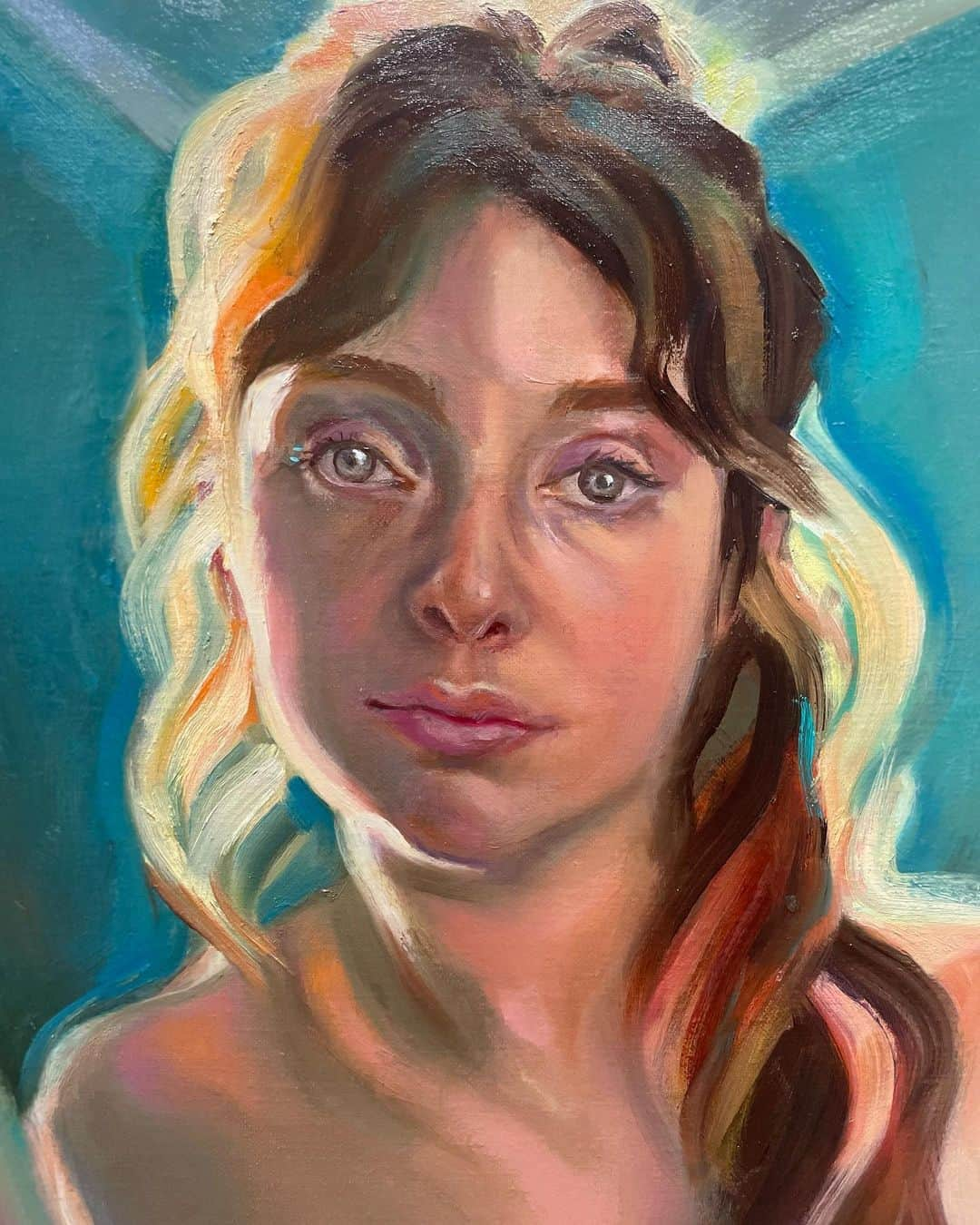 ヨアナバラシーのインスタグラム：「Sophia , worked a bit more on this version , is it the final one ? Not sure . See detail and full painting here . #aslnyc #picoftheday #womenpaintingwomen #artcollector #oilpaintings #contempraryart」