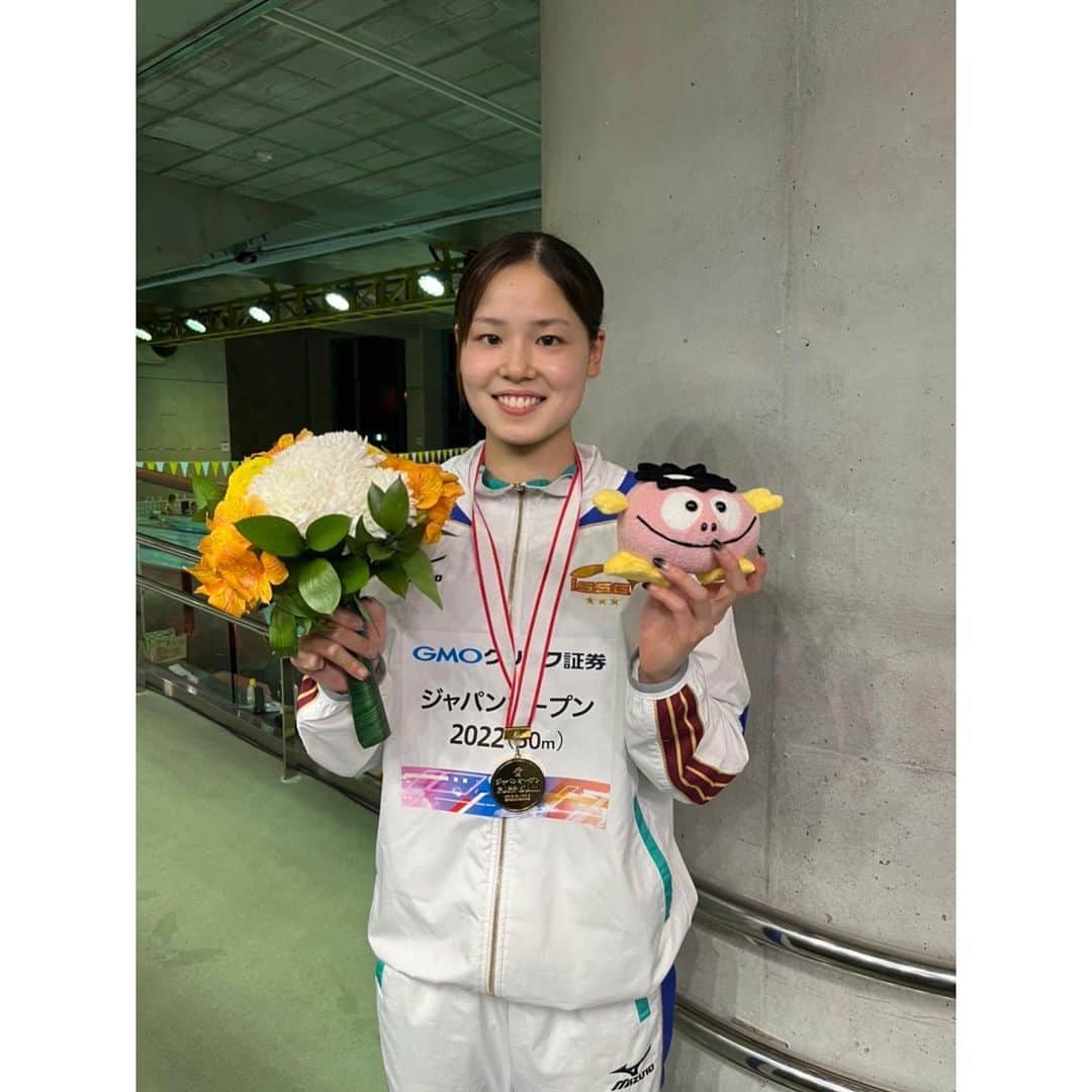 池本凪沙のインスタグラム：「• 100m自由形1位🥇 200m自由形2位🥈 100mバタフライ5位   応援ありがとうございました♪  #JapanOpen2022」
