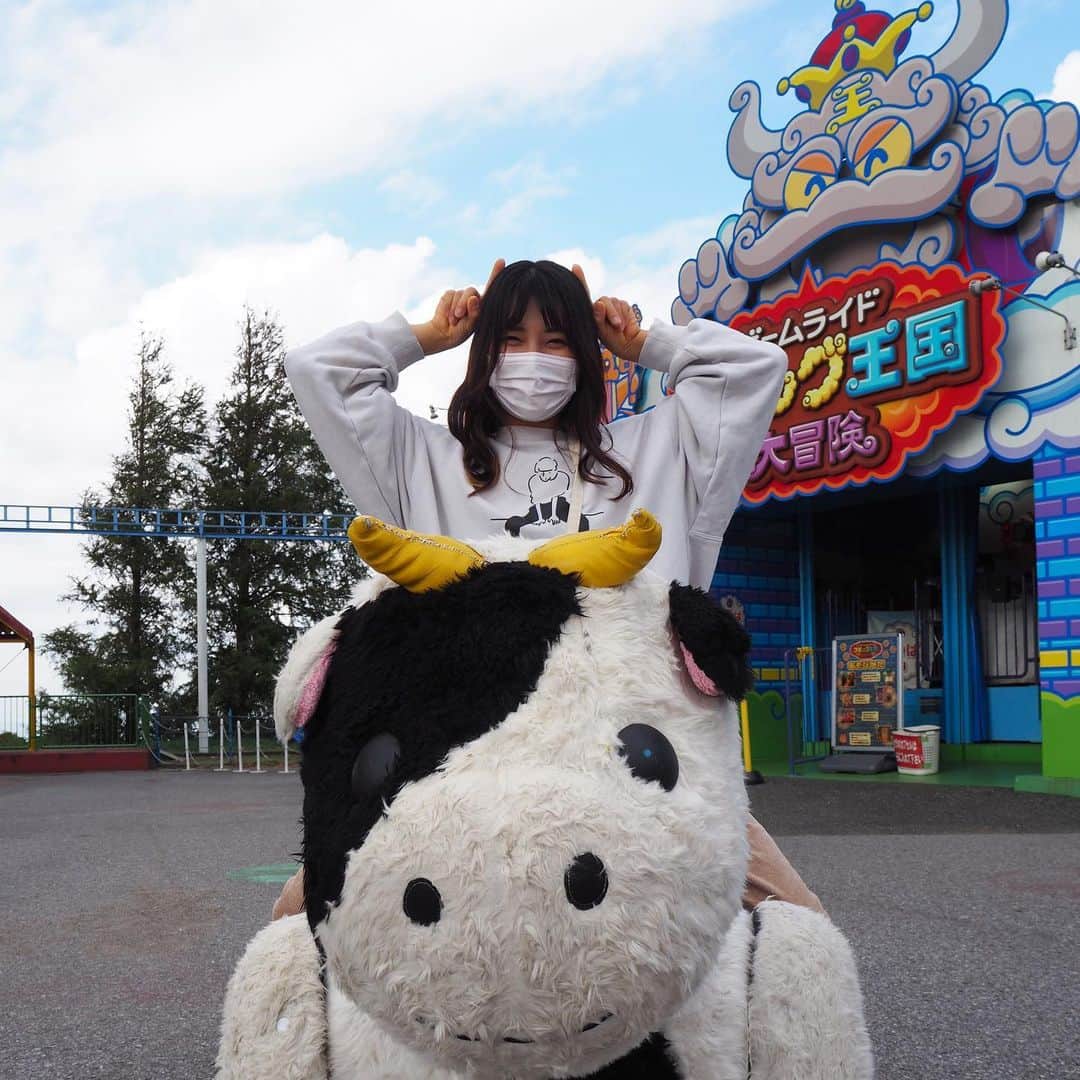 中村真緒のインスタグラム：「すぐにインスタをサボるので、🫠 10月に行った家族旅行🚗🍂 ・ ・ 美味しいものたくさん食べて、綺麗な景色見て、とってもはっぴーでした✌️ 来年はどこに行くのかなぁ☺︎ ・ ・ #家族旅行 #familyday #マザー牧場 #農溝の滝 @cafehotel_portomaisonrooms #2枚目お姉ちゃん #3枚目こむぎ #かわいい」