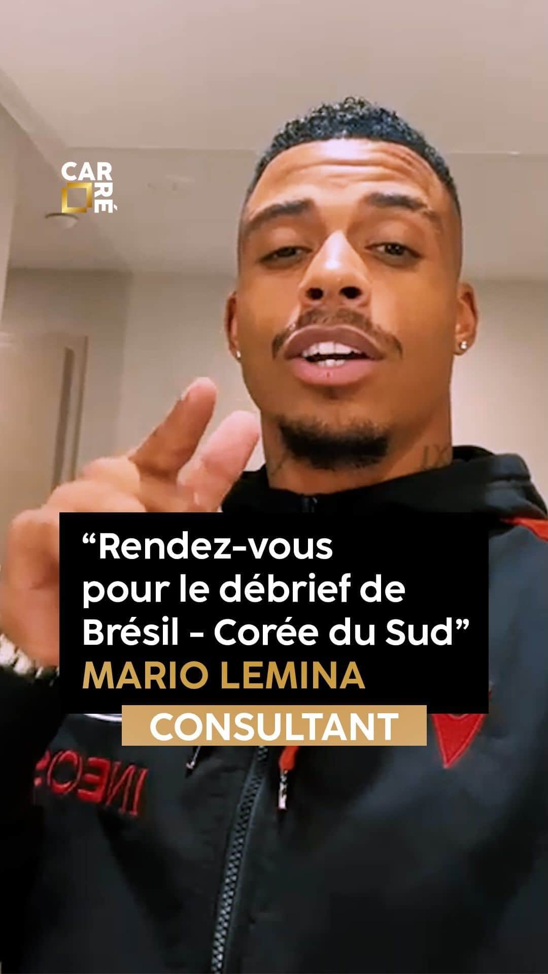 マリオ・レミナのインスタグラム：「▶️ Le milieu de terrain de l’OGC Nice, Mario Lemina, vous donne rendez-vous pour le débrief de Brésil 🇧🇷 - Corée du Sud 🇰🇷 , exclusivement sur CARRÉ !  Abonne-toi @lemediacarre 🟨 pour ne rien rater !  @lemsm13  #football #coupedumonde #worldcup #interview #carré #lemediacarré #Qatar2022 #FifaWorldCup#CoréeDuSud  #Brésil #brazil #Lemina #mariolemina」