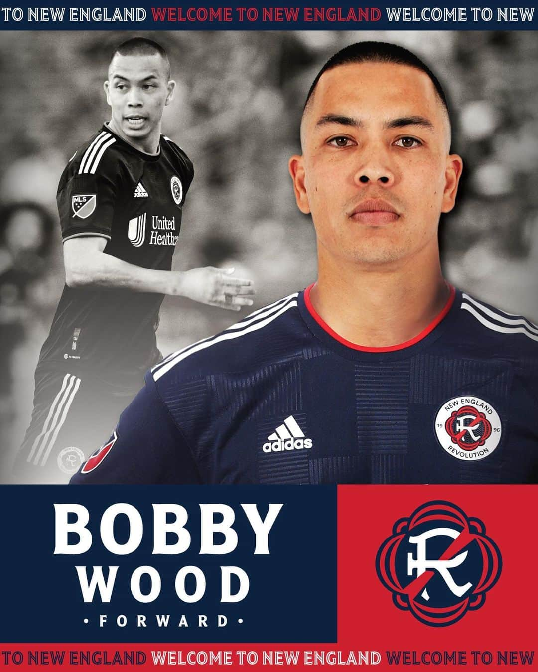 ボビー・ウッドのインスタグラム：「NEWS: @bwoody22 has joined the #NERevs on a one-year deal 🔵🔴 Welcome to Foxborough!」