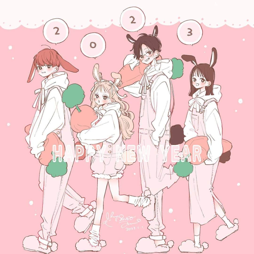 目黒あむのインスタグラム：「あけましておめでとうございます🐰 昨年は新連載が始まって不安と緊張でいっぱいでしたが、いつも応援してくださる皆様や作品に関わってくださる皆様のおかげでいいスタートがきれたんじゃないかなぁと個人的には思ってます 本当にありがとうございました☺️ 切なキュンを大切に、今年も精一杯翠くんの連載頑張ります🌱✨ ⁡ 少しずつでも読んで下さる方増えたらいいなぁという願望と目標！ ⁡ コメント♡メンションなどいつも本当にありがとうございます☺️✨ ⁡ #お姉ちゃんの翠くん #漫画 #少女漫画 #comic #illustration」