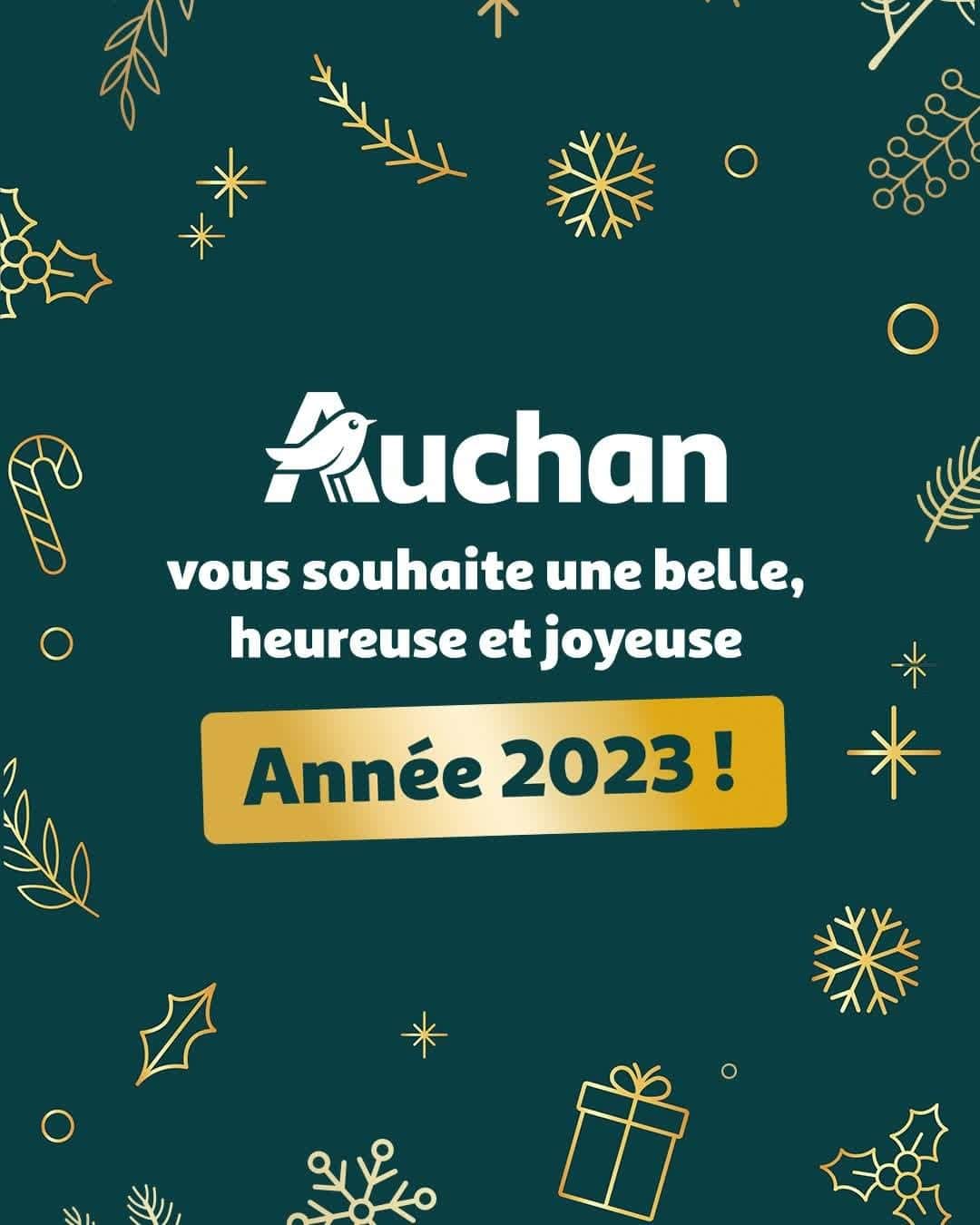 のインスタグラム：「Auchan vous souhaite une merveilleuse et belle année 2023 ! ✨  Qu’elle vous permettent de réaliser tous vos souhaits 🫶🏻  #Auchan #BonneAnnée #2023」