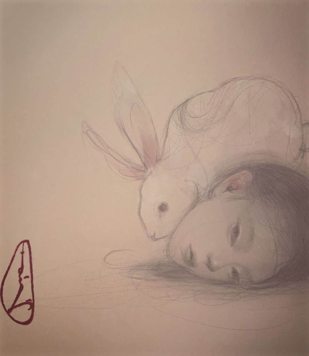おざぶのインスタグラム：「First sketch🎍🐰🎍 Hope everyone has a great 2023!」