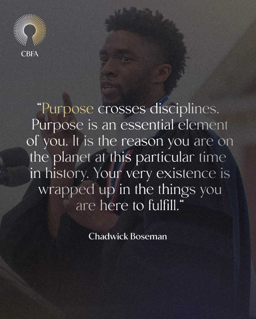 チャドウィック・ボーズマンのインスタグラム：「We are here to inspire and get inspired as we all find what truly makes us unique. Let’s all start this new year with purpose. What does purpose mean to you? #thecbfa #happynewyear」