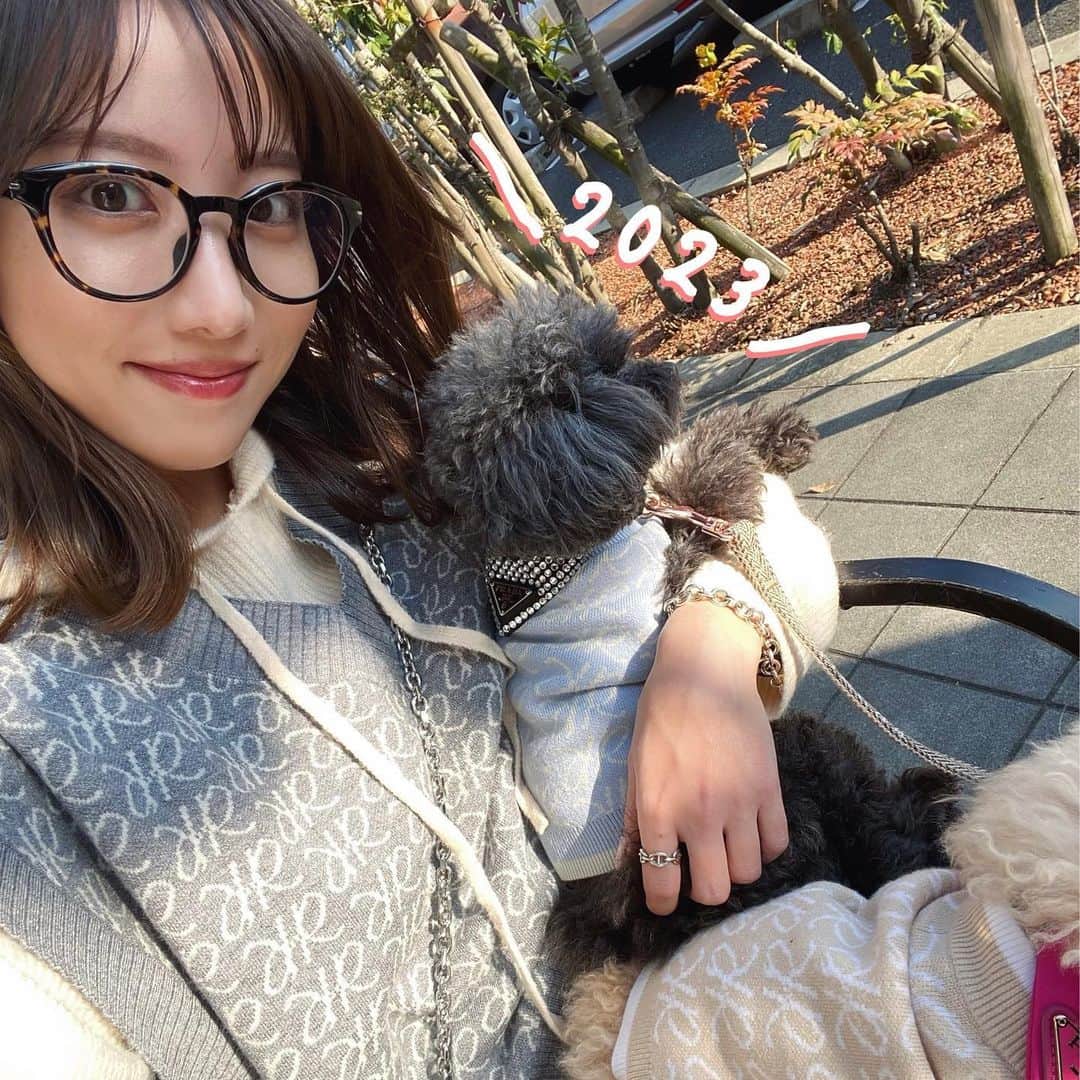 大野真昂のインスタグラム：「2023ねん🎍  熊本でのんびり過ごしたお正月🥰🍶  ココロコとみんなでお揃いした🥹🐩🫶🏻   明日からまた仕事頑張ります❕  今年もよろしくお願いします🐰♡  #2023 #rienda #riendadog #pr」