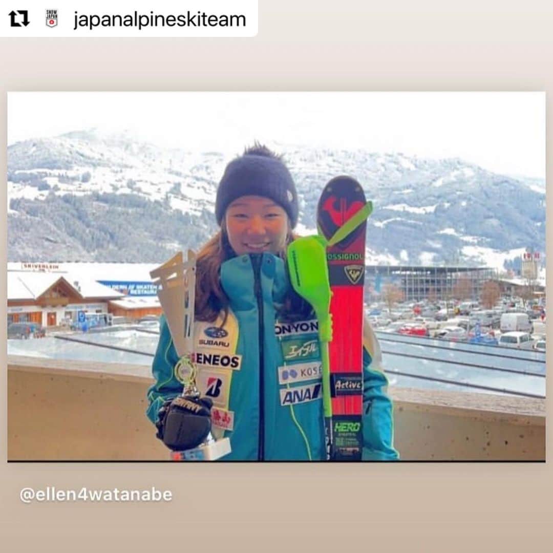 高橋克典のインスタグラム：「#Repost @japanalpineskiteam with @use.repost ・・・  息子のお世話になってるアルペンチームの先輩‼️↓↓↓  渡邉愛蓮選手 先日Kaltenbach(AUT)にて行われたFISレースで３位に入り、 自身のベストポイントを獲得しました！  若手選手もヨーロッパでの活動を通し、着実に実力をつけています。  今後の活躍も楽しみです！  引き続き応援よろしくお願い致します。  @ellen4watanabe の投稿より  #japanalpineskiteam  #snowjapan」