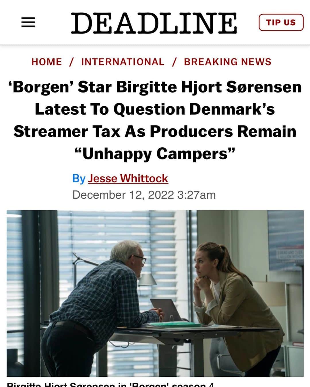 ビアギッテ・ヨート・スレンセンのインスタグラム：「@deadline picked up on the challenges the Danish TV industry is facing at the moment!」