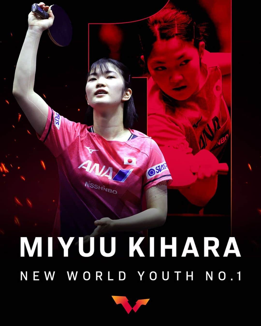 木原美悠のインスタグラム：「World Youth Champion and now new World Youth Number 1! Congrats Miyuu Kihara 👏👏👏   Check out where your favourite stars stand on the latest #ITTFWorldRankings 👉 https://worldtabletennis.com/rankings  #ITTFWorldYouths #Tunis2022」