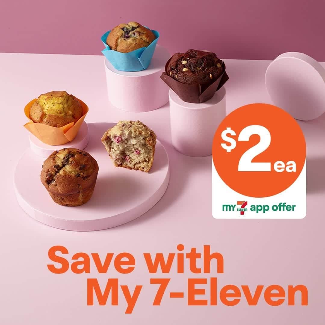 7-Eleven Australiaのインスタグラム：「Up your breakfast game with our soft, fluffy and sweet Muffins. Just $2 with the My 7-Eleven app 🤳 #7ElevenAus​  Exclusive to My 7-Eleven app members only. Limit of one per customer per day. While stocks last. Valid to 19/12/2022.​」