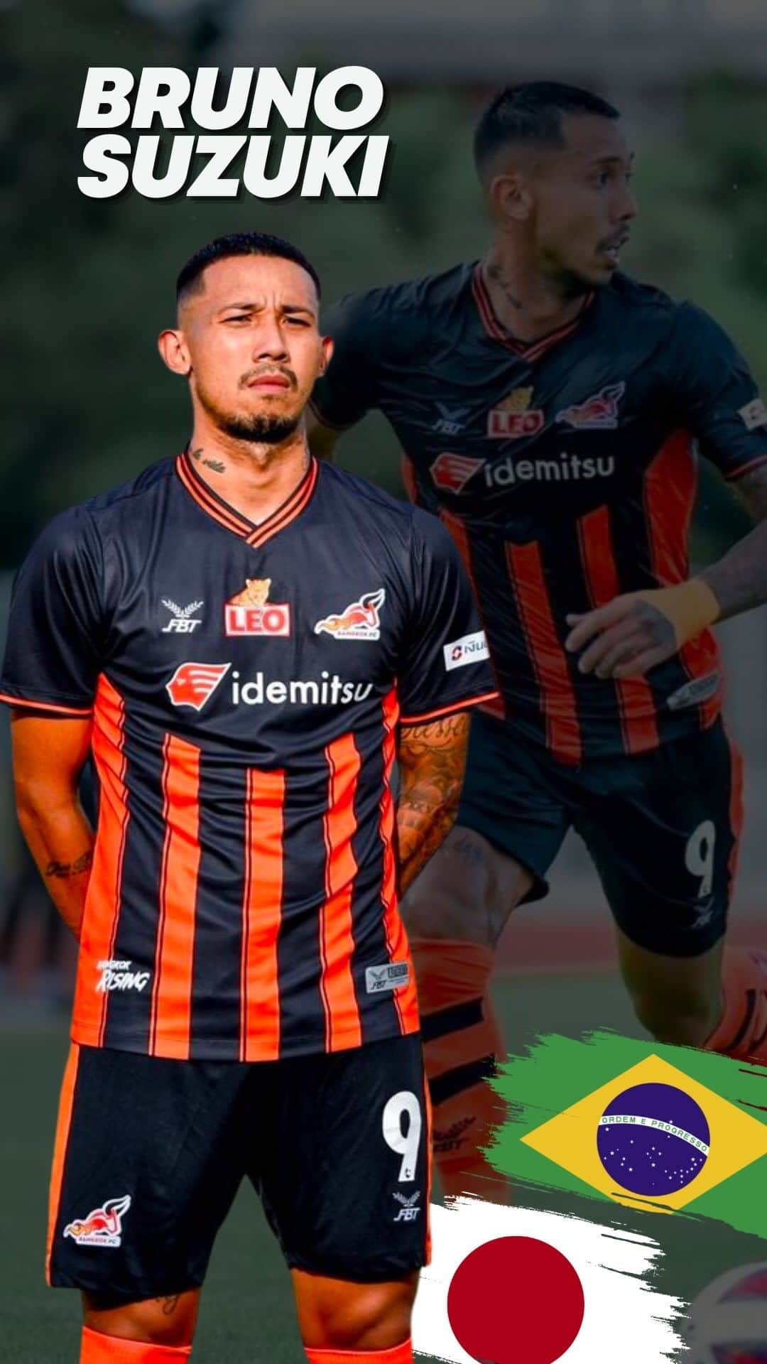 鈴木ブルーノのインスタグラム：「🇯🇵🇧🇷Bruno Suzuki🇯🇵🇧🇷  ▪️ ▪️ ▪️ @cbruno_7  ◽ Bruno Junichi Suzuki Castanheira ◽ May 20th 1990 ◽ Nationality - Japan 🇯🇵 & Brazil🇧🇷 ◽ Position - Center Forward ◽ Height - 175 cm ◽ Preferred foot - Right Foot  🎞️🆕 Here we leave @cbruno_7 highlight at half season 2022/23 with @bkkfcofficial 🇹🇭 🆕🎞️  The Japanese-Brazilian Predator has completed this half-season with @bkkfcofficial in Thai League 3. he scored 8 goals and 4 assists from 15 games in all competitions.  We are from @90plus.sportsagency proud to work with you and we wish you all the luck for your career 🍀  #90plusagency #90plusplayers #90plushighlight #videoedition #highlight #football #soccer #bangkokfc #bkkc #japan #brazil #thailand #brunosuzuki #suzuki #castanhal」