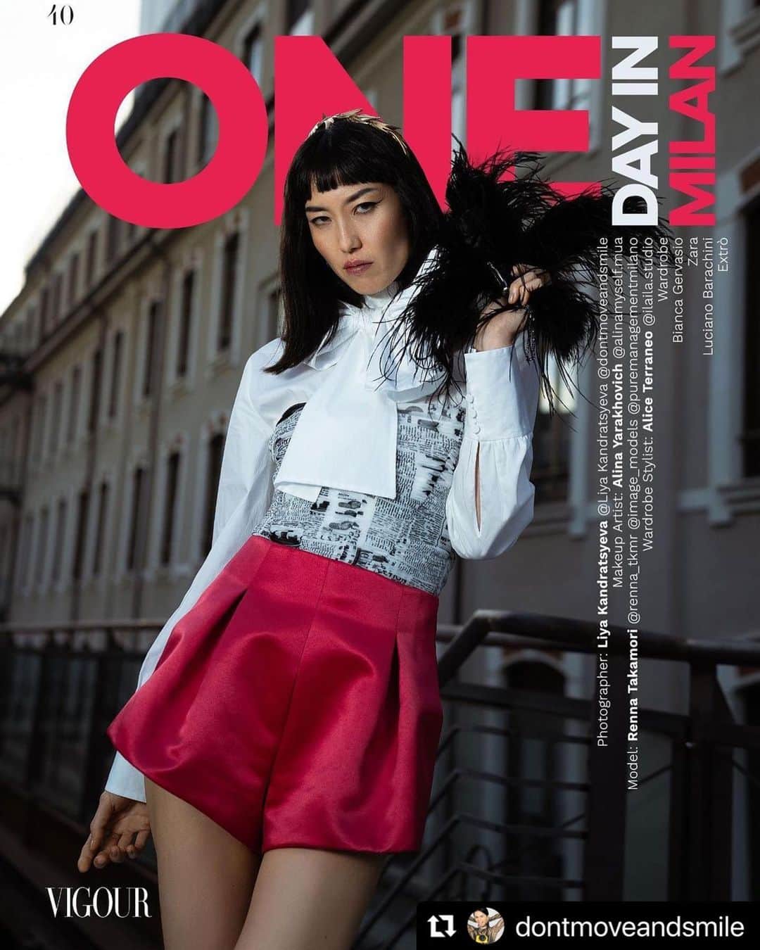 レンナ（RENNA）のインスタグラム：「❤️❤️❤️  Thank you soooo much❣️🥰 Lovely wonderful team🫶💗💗  #Repost @dontmoveandsmile with @use.repost ・・・ Le mie foto pubblicati su @vigourmagazine 🥳 . È stato uno shooting un po’ nervoso 😂   Con i primi 2 outfit è andato tutto abbastanza bene, ma più ci avvicinavamo al tramonto, più diventavamo nervosi.  Con il terzo look siamo stati cacciati dalla location dove scattavamo e eravamo costretti a improvvisare (la cosa che cerco evitare quasi sempre).  Come conseguenza abbiamo perso un sacco di tempo e il quarto outfit abbiamo cominciato a scattare al buio totale. Menomale che avevo il flash.   Alla fine sembra che non è venuto così male come pensavo 🤣 . Model @renna_tkmr  Stylist @ilaila.studio  Muah @alinamyself.mua  .  #milano #milanmodel #shootingmilano #rosa #milanoshooting #milanofashion #ritratto #fotografomilano #italia  #ritratti_italiani #fotomodellaitaliana #ragazza #photographermilan #italyphotographer #serviziofotografico #fashionmilan #abito #magazine #vestito #boutique #moda #milano #фотографмилан #fotodelgiorno #milanocollection #modafeminina #milanobynight」