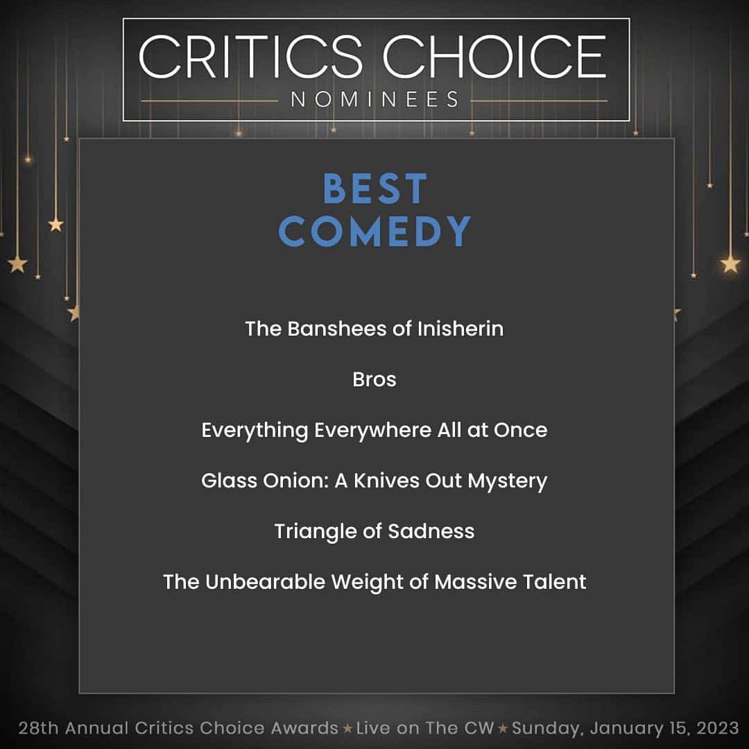 ビリー・エイチュナーのインスタグラム：「Wow! This is very cool. Thanks @criticschoice for nominating BROS for Best Comedy Film! We are honored to be in such great company. Huge thanks and congrats to the entire cast and crew of BROS! ❤️」