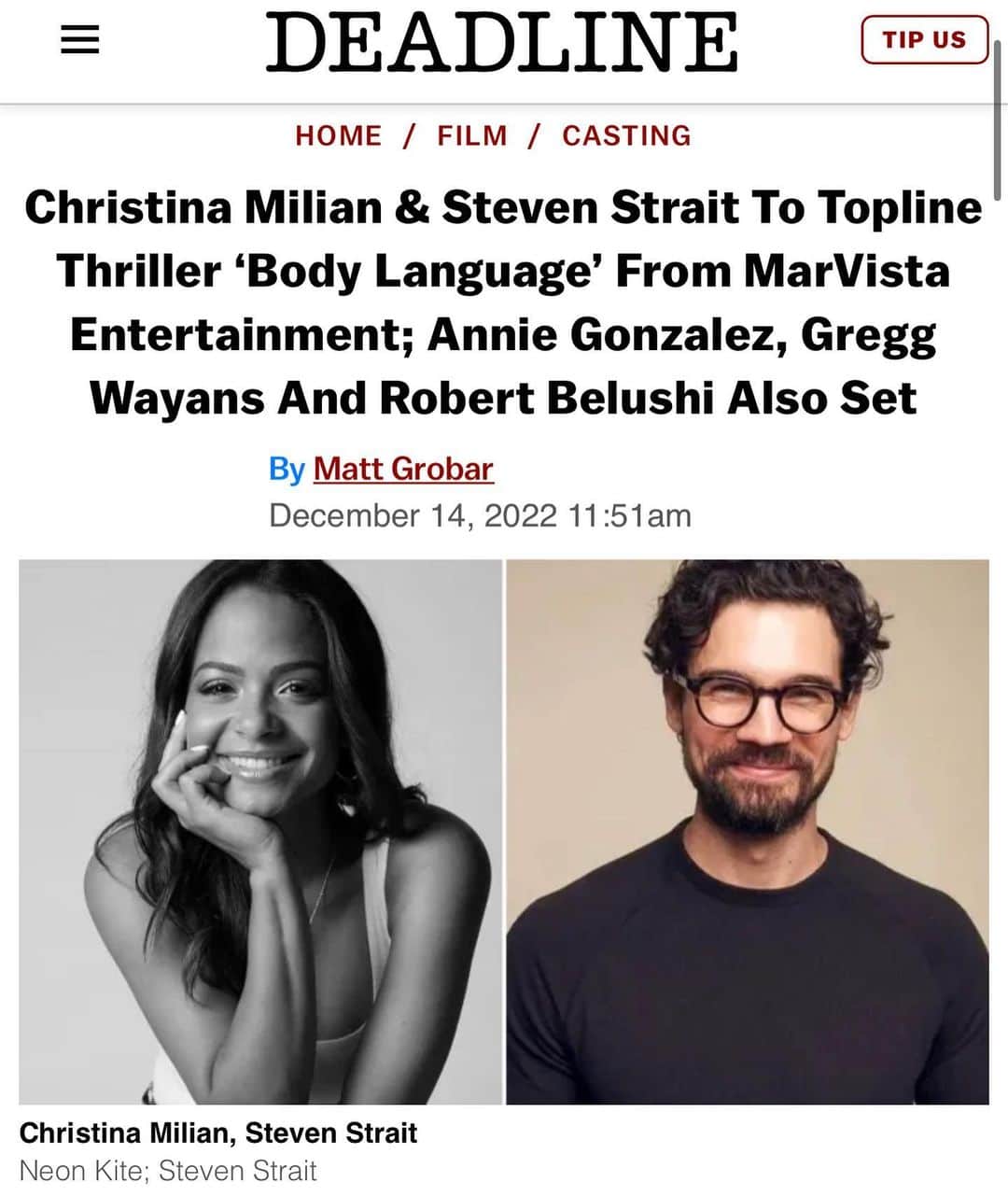 クリスティーナ・ミリアンのインスタグラム：「Excited to announce my latest film project I star in and am producing! 🎉Can’t wait for you to set eyes on this new challenge.. a 𝘴𝘶𝘴𝘱𝘦𝘯𝘴𝘦 𝘵𝘩𝘳𝘪𝘭𝘭𝘦𝘳! Be ready for “Body Language” in 2023! The cast really 𝘬𝘪𝘭𝘭𝘦𝘥 it!  •••• @annieggonzalez @greggwayans @robbelushi @neonkiteent @mscarmenmilian @unitedtalent @marvistaent」