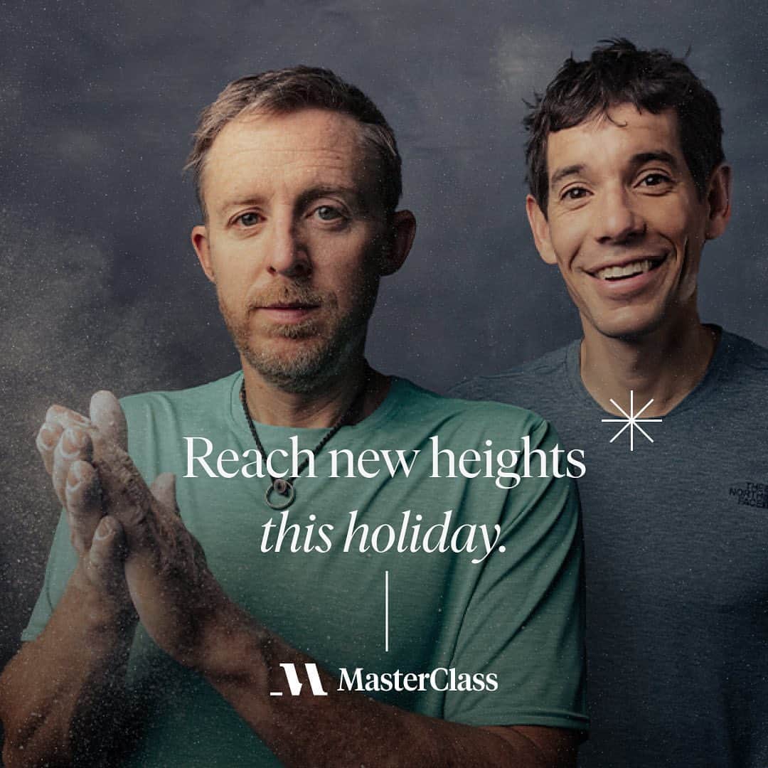 トミー・コールドウェルのインスタグラム：「If you are like me, and would rather give experiences for Christmas that stuff, consider @MasterClass. Not only do you get to learn to climb from @alexhonnold and I. But there are a ton of other great classes, too. @adam_stack learned to be a master chef. Fitz learned some chess tips. @beccajcaldwell also loved the cooking classes. And Right now, you get two memberships for the price of one! Link in bio.」