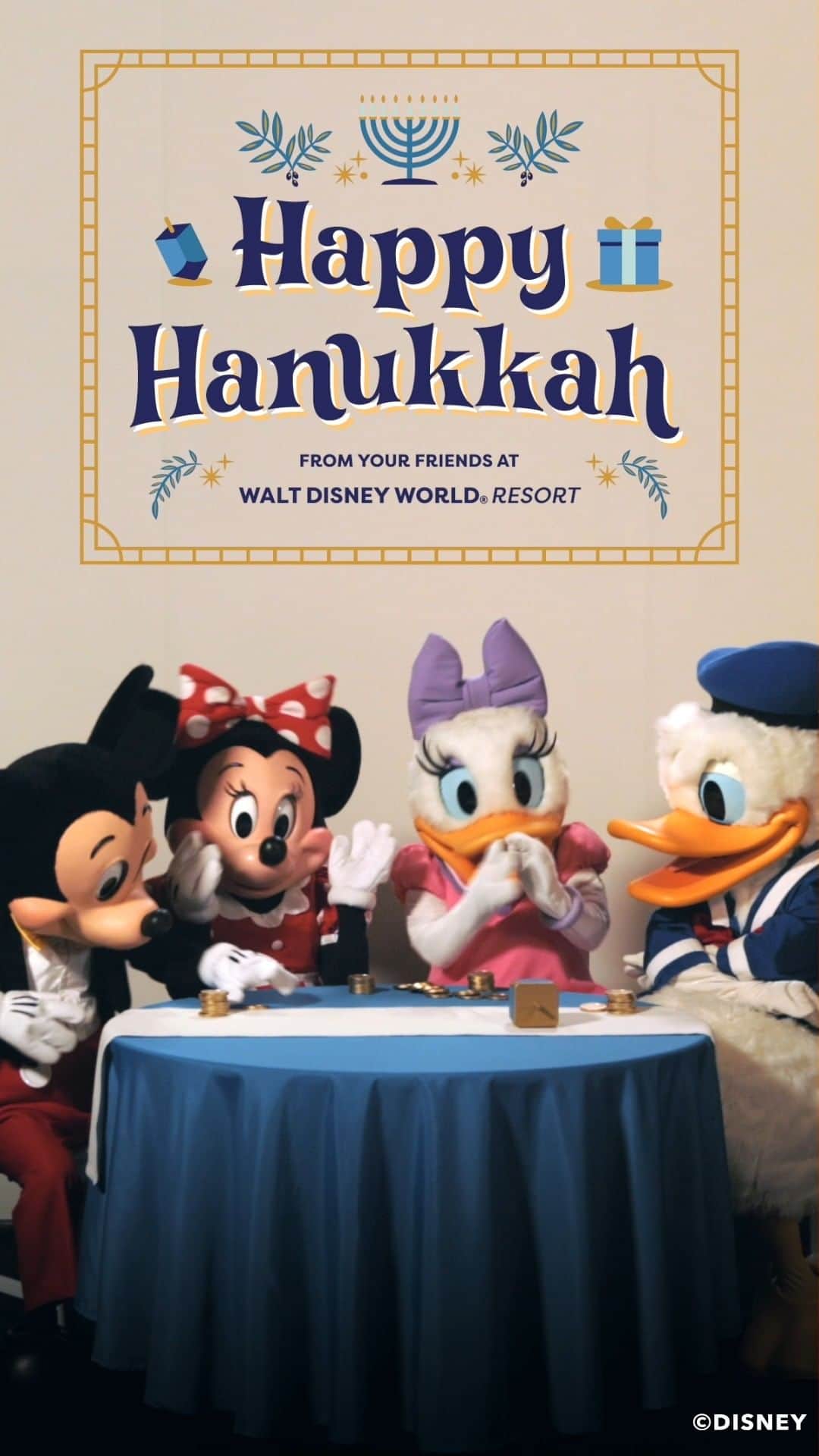 Walt Disney Worldのインスタグラム：「Happy #Hanukkah! From all of us at Walt Disney World Resort, wishing you eight nights of the warmest memories, the brightest lights and all the best dreidel spins.」