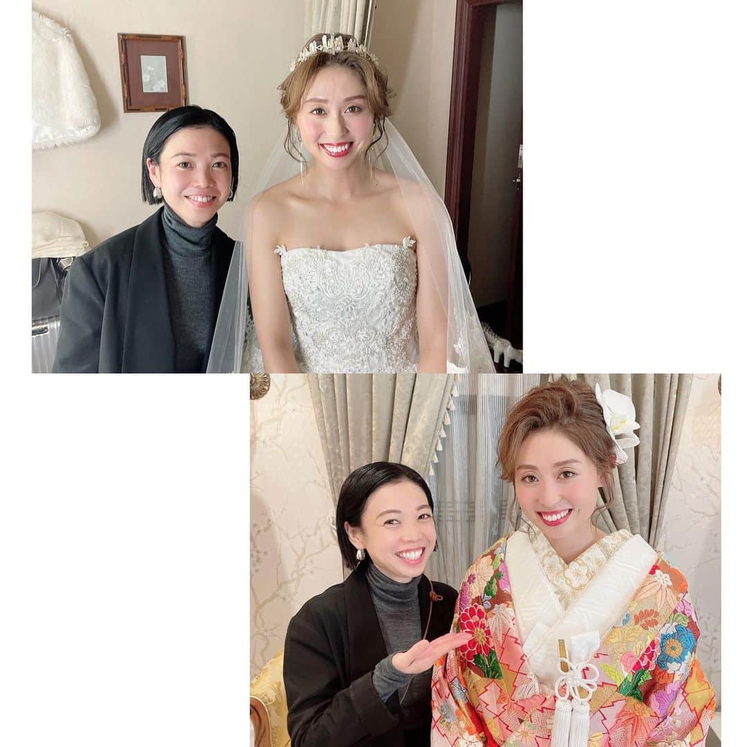 市川華菜のインスタグラム：「💍 1枚目 結婚式で夢が叶いました🥹 仕事でメイクをしてもらったことがはじまりで…🥹❤️ ほんとうに感動して…😭 もし結婚できたら結婚式のとき ヘアメイクをしてもらいたいと 無茶なお願いをして😭❤️ それから何年もたって…連絡したのに 優しくもちろんって言ってくれて…😭 ほんとうに夢が叶いました😭💕 世界一かわいいヘアメイクしてもらって 一日中幸せでしかなかった😭💘 吉田さんの人柄とすごい技術はもう 凄すぎて言葉にできません🥹💘 吉田さんほんとうにありがとうございました🥹💕 @yoshida_miyuki112   2枚目 初めてのドレス試着で… ガタイの良さに…ドレスが 強く見えて…💪🔥 探して探して見つけたのが いずみさん❤️ 結婚式までに 華奢にみえるようになるか 不安だったのにみるみるうちに 女性らしい線になってきて…😭 結婚式腕出すの怖くなかったです😭💕 ありがとうございました❗️ 最後の最後までいずみさん優しすぎて…😭 ほんとうにありがとうございました😭❤️ @izumi_nakamuu   3枚目 一目惚れした水晶ティアラ✨👰🏼 これしかないと思って💕 オーダーしました🥹 ゴールドとシルバーも混ぜてくれて ほんとうに 世界に一つだけのティアラ✨を 作っていただきました🥹🧡 かわいすぎました😭💘  @u._yuuki   4枚目 ウェルカムボード🧡 mikkoさんとは萌木子さんの 同級生の方で知り合い💕 一度似顔絵を描いて頂いたことが きっかけでとてもかわいくて🥰 絶対結婚式挙げるときは お願いしようと思っていました💕 可愛すぎて可愛いすぎて❤️ みんなもたくさん写真とってくれていて めちゃくちゃ嬉しかったです😍 ありがとうございました🥹 しかもぽけちゃんも描いてくれて🐶 家宝です❤️ @hphpmikko   わたしの夢がいっぱい詰まった 結婚式を挙げられて幸せです❣️」