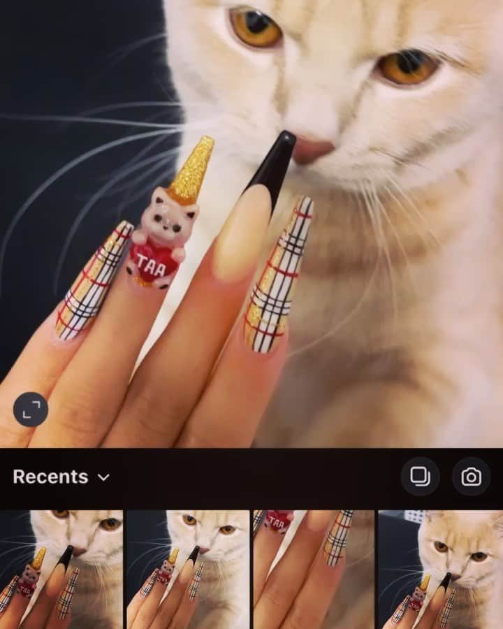 瀬戸ももあのインスタグラム：「NEWNAIL💅🏽 今回は愛猫たーにゃんをモチーフにクリスマスネイル😻🎄 @nailsgogo さんいつもありがとうございます💕  #ギャルネイル #ロングネイル #クリスマスネイル  #1枚max  #愛猫ネイル  #愛猫」