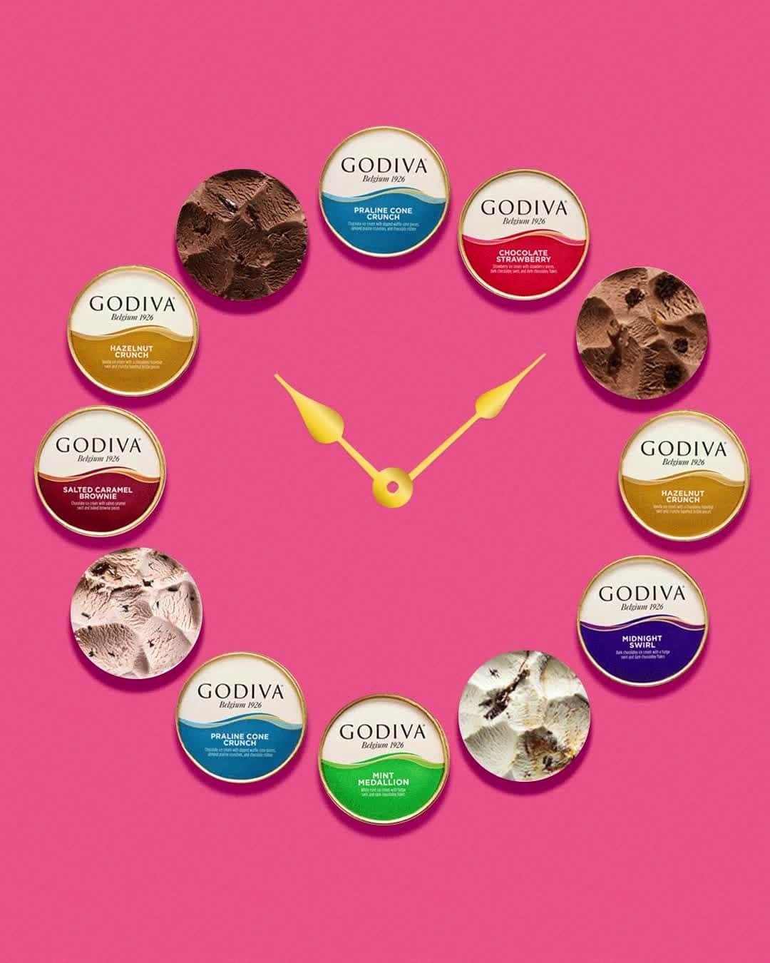 GODIVAのインスタグラム：「It’s ice cream o’clock somewhere. ⏰ What’s your favorite GODIVA ice cream flavor? Tell us below ⬇️  Pick up a pint in your local ice cream aisle!」
