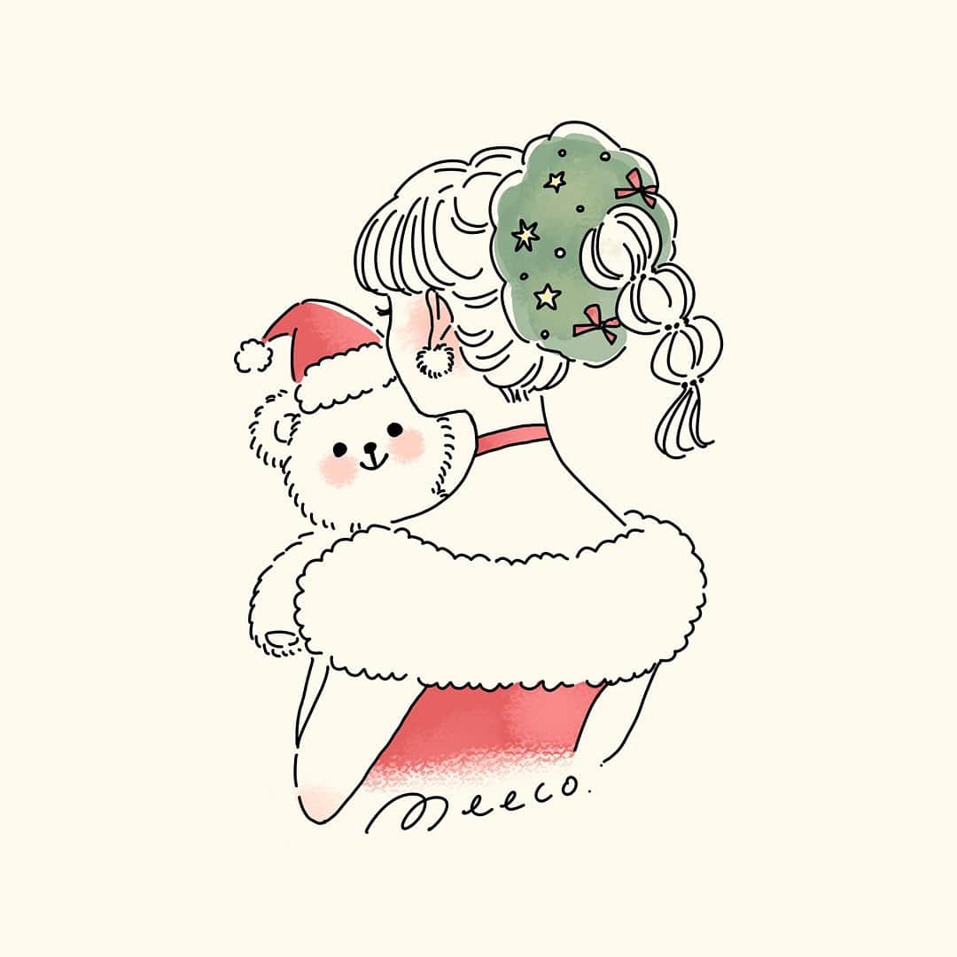 のインスタグラム：「もうすぐクリスマスなので、過去のクリスマスっぽいイラストを…🎄✨  フリーアイコンとしてご利用いただけます🐻🐰🐶🐱  ※個人でのご利用、非商用利用に限ります  #イラスト #フリーアイコン #クリスマス #illustration #christmas #女の子 #女の子イラスト」
