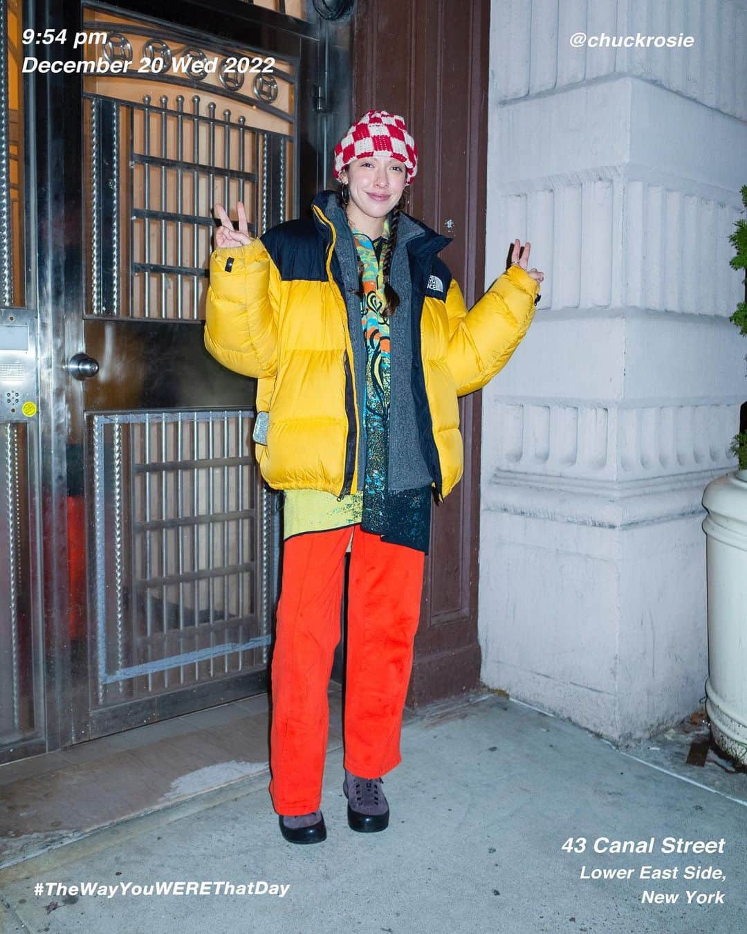 のインスタグラム：「Cheryl @chuckrosie on 43 #CanalStreet at 9:54 pm, December 20 Wednesday 2022, #LowerEastSide #Manhattann #NewYork  #OutfitOfTheDay = #TheWayYouWEREThatDay  #TWYWTD #ShinichiTsutsui」