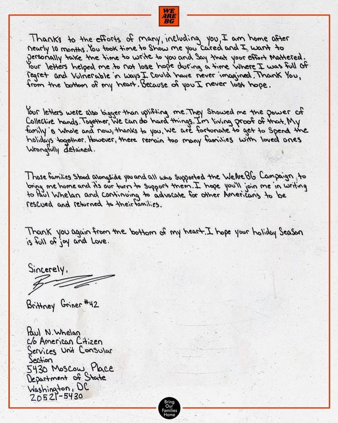 ブリトニー・グリナーさんのインスタグラム写真 - (ブリトニー・グリナーInstagram)「Thank you. Your words matter. 🧡 #GlamourWomenoftheYear #StewieCampers」12月22日 3時15分 - brittneyyevettegriner