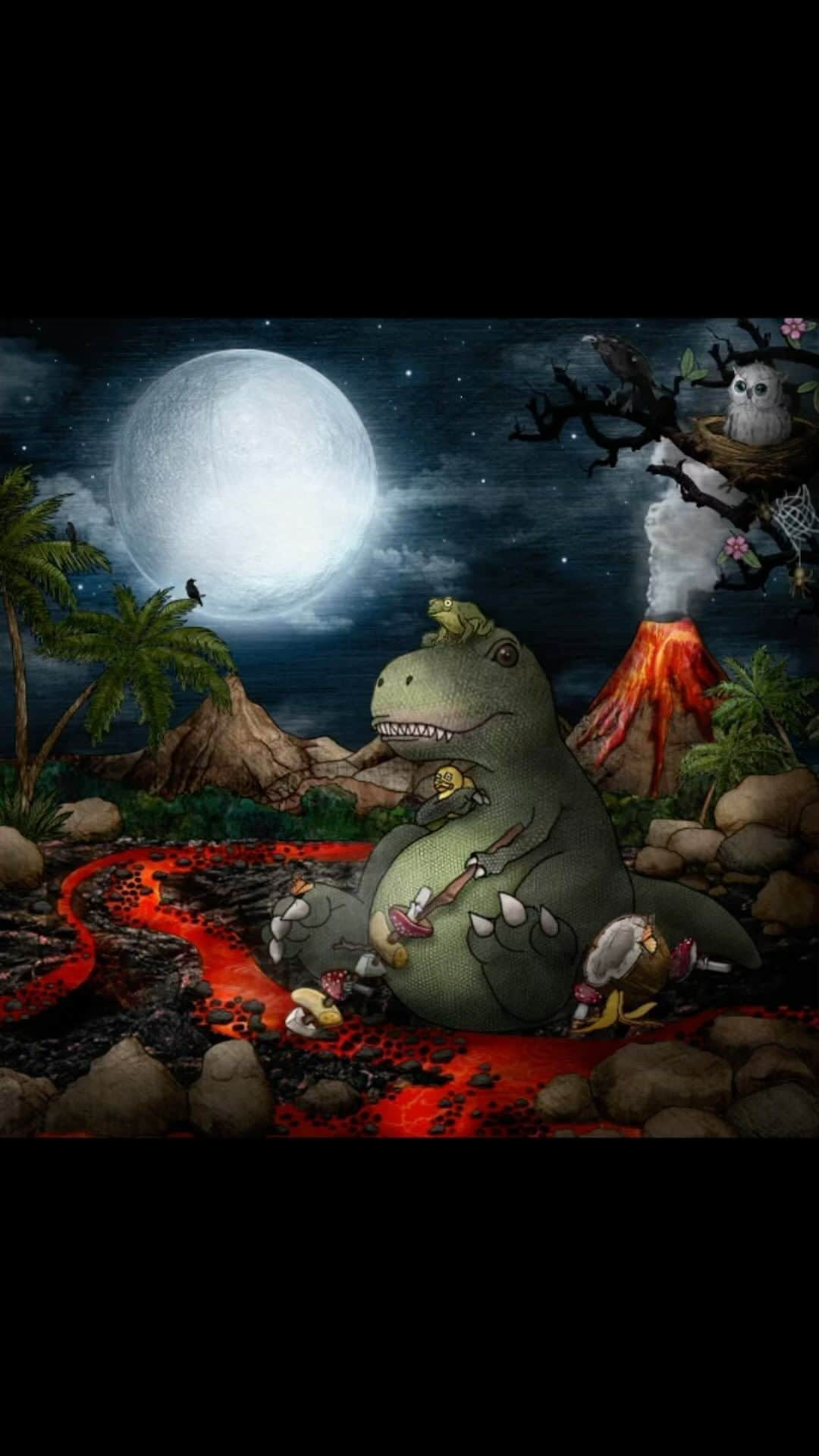 Rachel Ryleのインスタグラム：「✨Read below if you LOVE holiday surprises!✨ 🎄🦖✍🏻👧🏻♥️  ‘Tis the end scene of my Storybook Series & look who finally got a treat! All the friends gathered to help feed NFTrex in my final scene! This drop I "Lava SO Much" & it's mine to keep (for now)! Though, ‘tis the season of giving & I’m giving you another chance to join the journey! Click the link in my bio for a ✨SURPRISE✨ Holiday Open Edition drop for all you NFTrex lovers, my first Open Edition 24 auction is LIVE (ends 12/23 at 1pm EST)! Now’s your chance to own an NFT by little ole me (at a great price)!  🦖✍🏻👧🏻♥️ ______________________  “Lava SO Much” -Story- A loud grumble in the sky caused NFTrex to follow the commotion that led straight to an erupted volcano in Vegan Valley. To much surprise, all of the friends that NFTrex had met along the way worked together to gather the hungry dinosaur a treat! They found the fishing stick & packed it full of all the earthly treats that NFTrex couldn’t reach. Grateful for being surrounded by all the love & support, NFTrex sat down to enjoy the much needed meal. Hunger quickly turned to happiness, as they all sat together to enjoy the warmth of friendship & food. This whole moment was a treat to lava SO much!   -Inspiration- This piece is a true celebration of my journey. Making this new style of art felt like an eruption that needed to explode out of my my head. I’m extremely proud of myself for taking this journey into a new land, and for the exposed vulnerability of exploring & pushing my creativity to grow. All the meanwhile, I feel surrounded by a community who has brought me so much support along the way. I’m SO excited for those who have joined in my journey. I lava you all so much! I truly believe this is the prehistoric collection of me making serious history in this space. I simply can’t wait for the journey ahead!  #rachelryle #animation #illustration #story #storybook #series #dinosaur #lava #volcano」