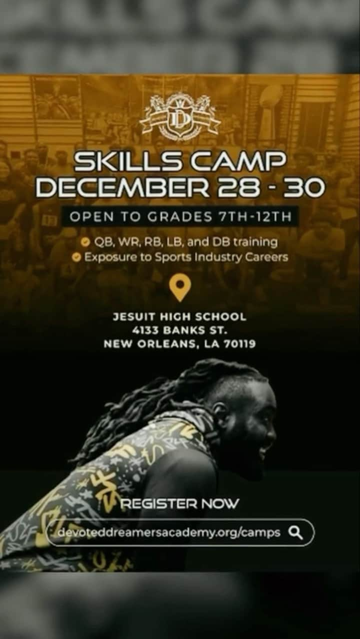 ジェームイス・ウィンストンのインスタグラム：「Devoted Dreamers dream forever! There are many who are willing & able to dream big and compete to be the best. Come out Dec 28th-30th for a great opportunity to make that dream come true! 🙏🏾 #DreamForever  Visit the link in bio for full details! The camp is for 7th-12th graders & will take place Dec 28th-30th at Jesuit High School in New Orleans!」