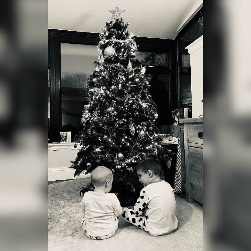 エイリー・チャイルドのインスタグラム：「Merry Christmas🎄❤️  Side note - I don’t have the skills or patience to get a photo of a baby, a toddler and a dog all together in front of the Christmas tree. But I’m also the kind of person who doesn’t want the dog left out 😅 So here’s the kids and swipe ⬅️for Clyde who gets his own Christmas photo 😂🙌🏻❤️」